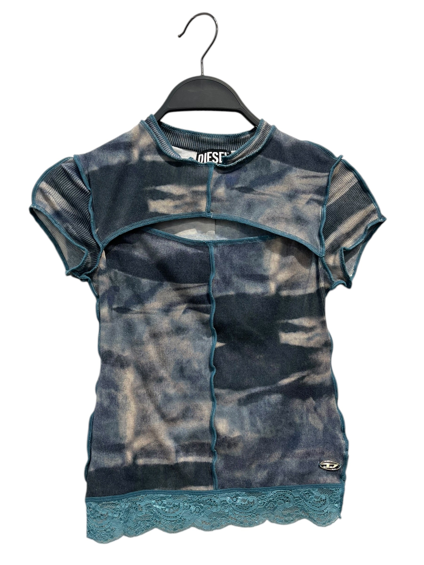 DIESEL/T-Shirt/XS/All Over Print/Cotton/BLU/KEY HOLE-LACED HEM view 1
