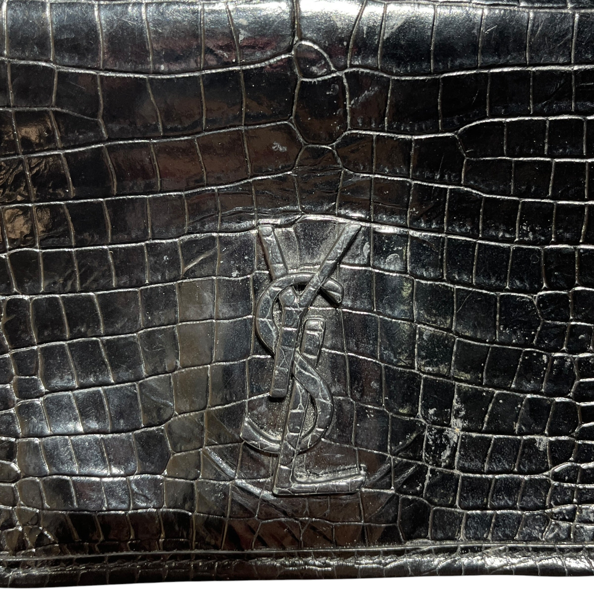 YVES SAINT LAURENT/Cross Body Bag/Animal Pattern/Leather/BLK/embossed croc Niki view 5