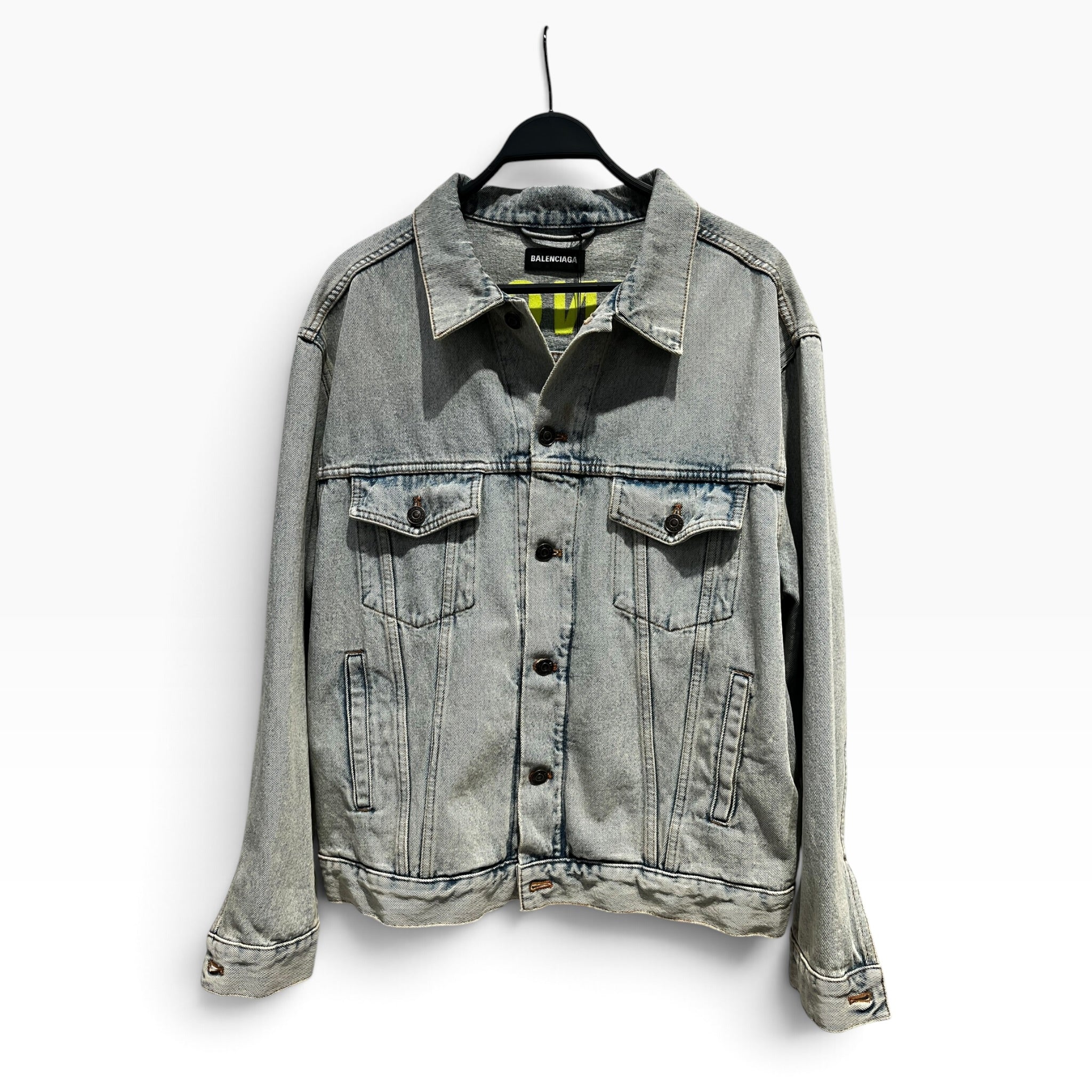 BALENCIAGA/Denim Jkt/48/Denim/GRY/Single Breasted/Neon logo trucker Jacket view 1