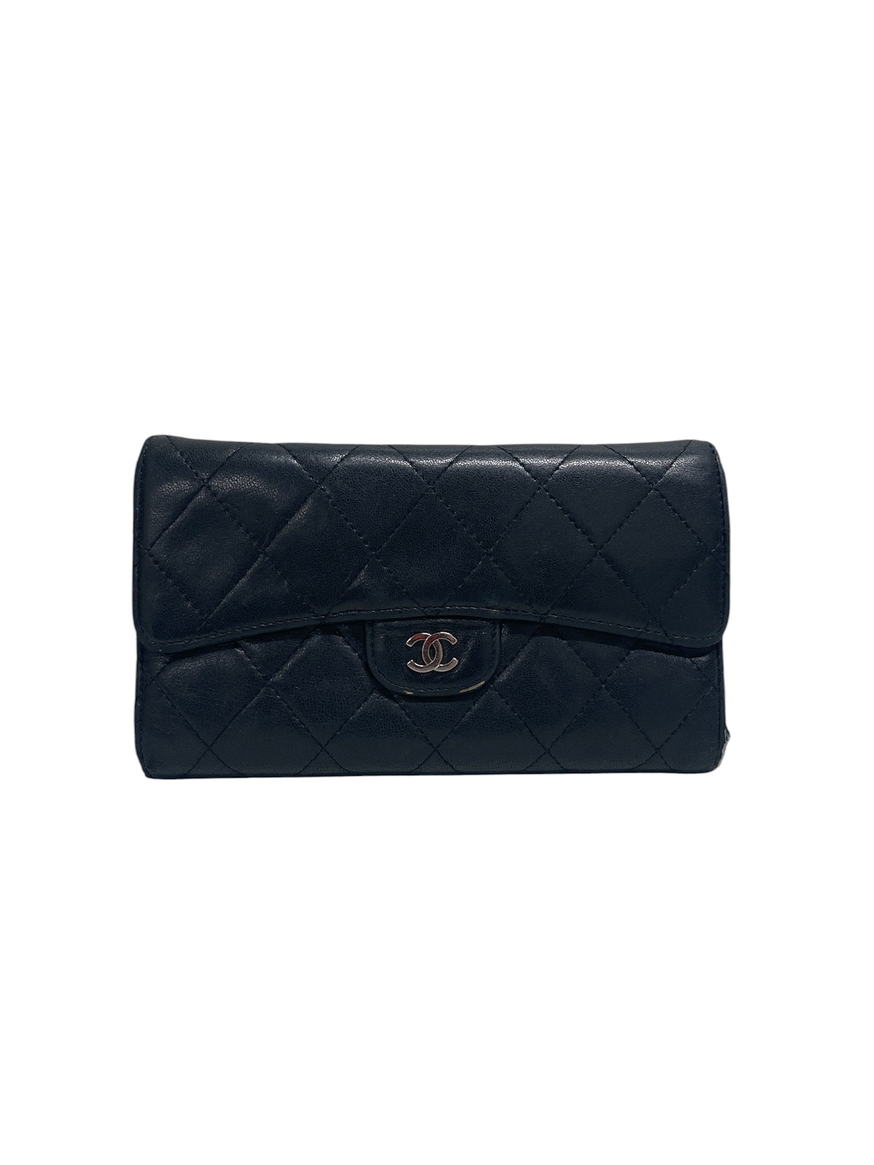 CHANEL/Long Wallet/Leather/BLK/L's/quited stitch view 1