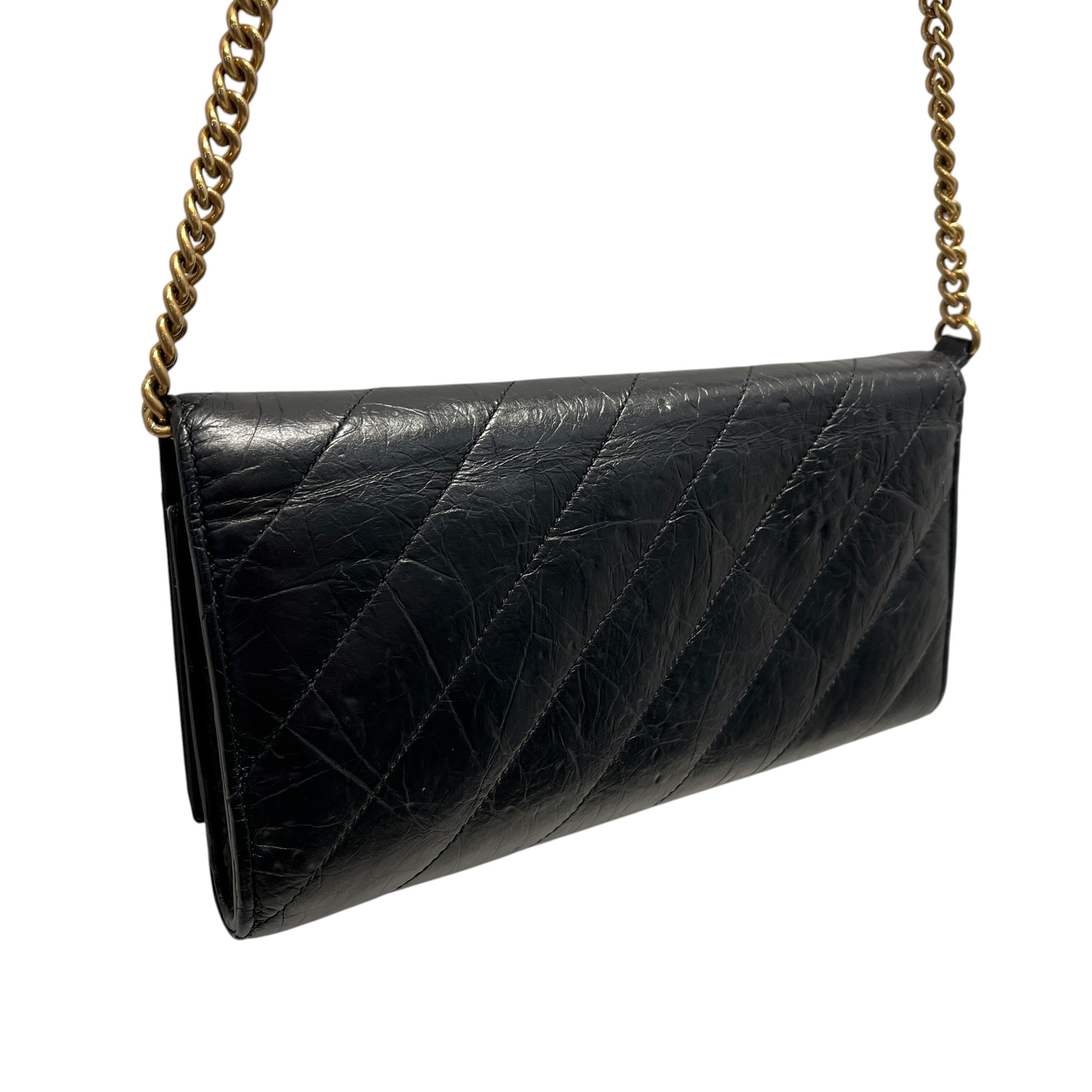 BALENCIAGA/Cross Body Bag/Leather/BLK/crush wallet on chain view 17