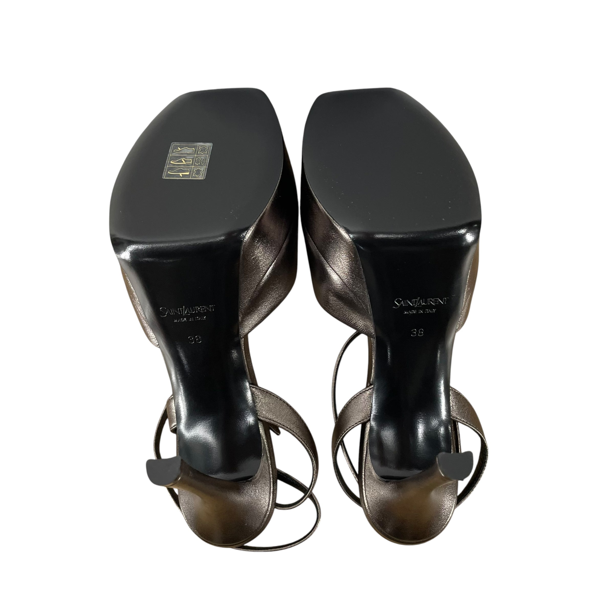 SAINT LAURENT/Heels/EU 38/Leather/GRY/Open-Toe/PEEP TOE ANKLE STRAP view 6