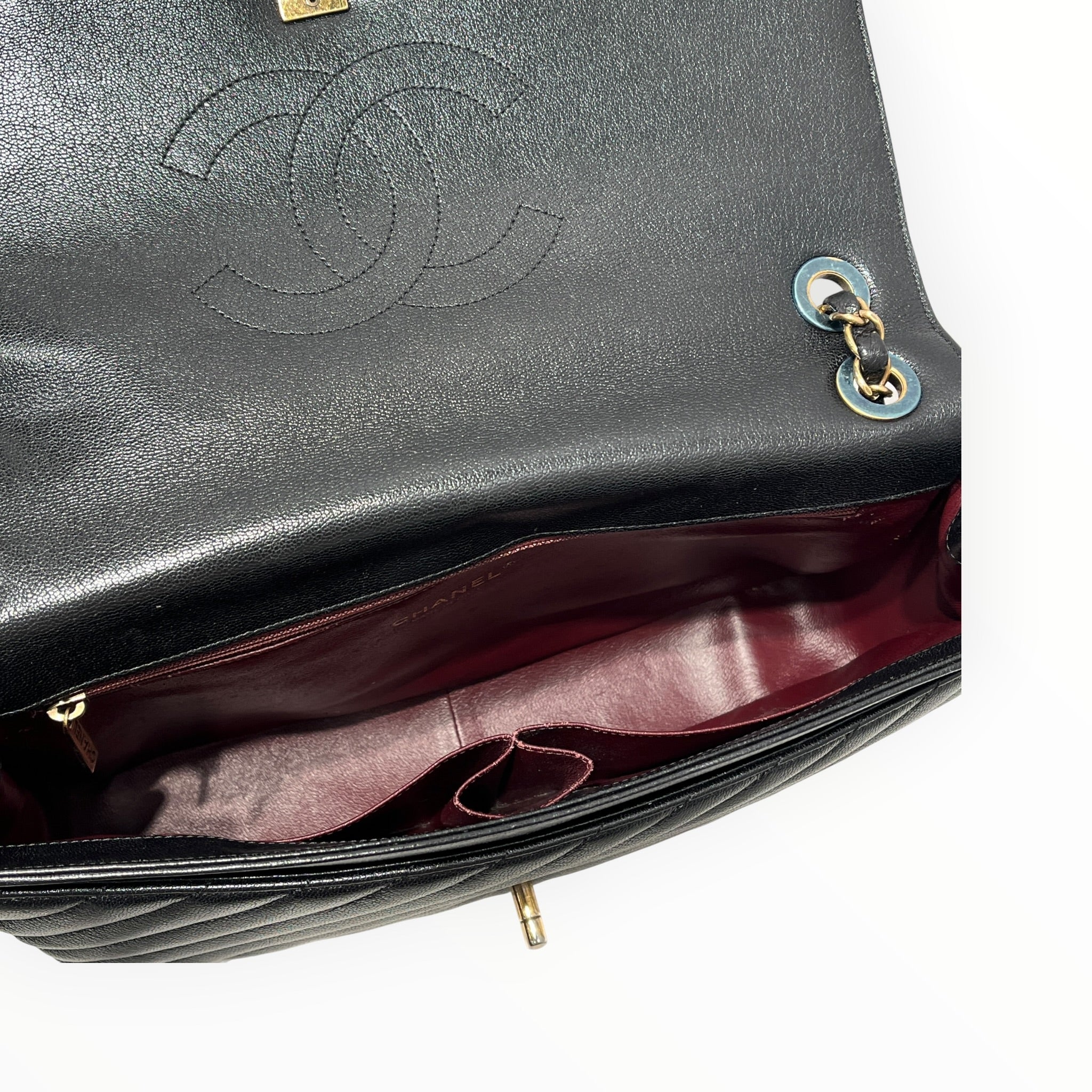 CHANEL/Cross Body Bag/Leather/BLK/DIAGONAL QUILT FLAP BAG LARGE view 4