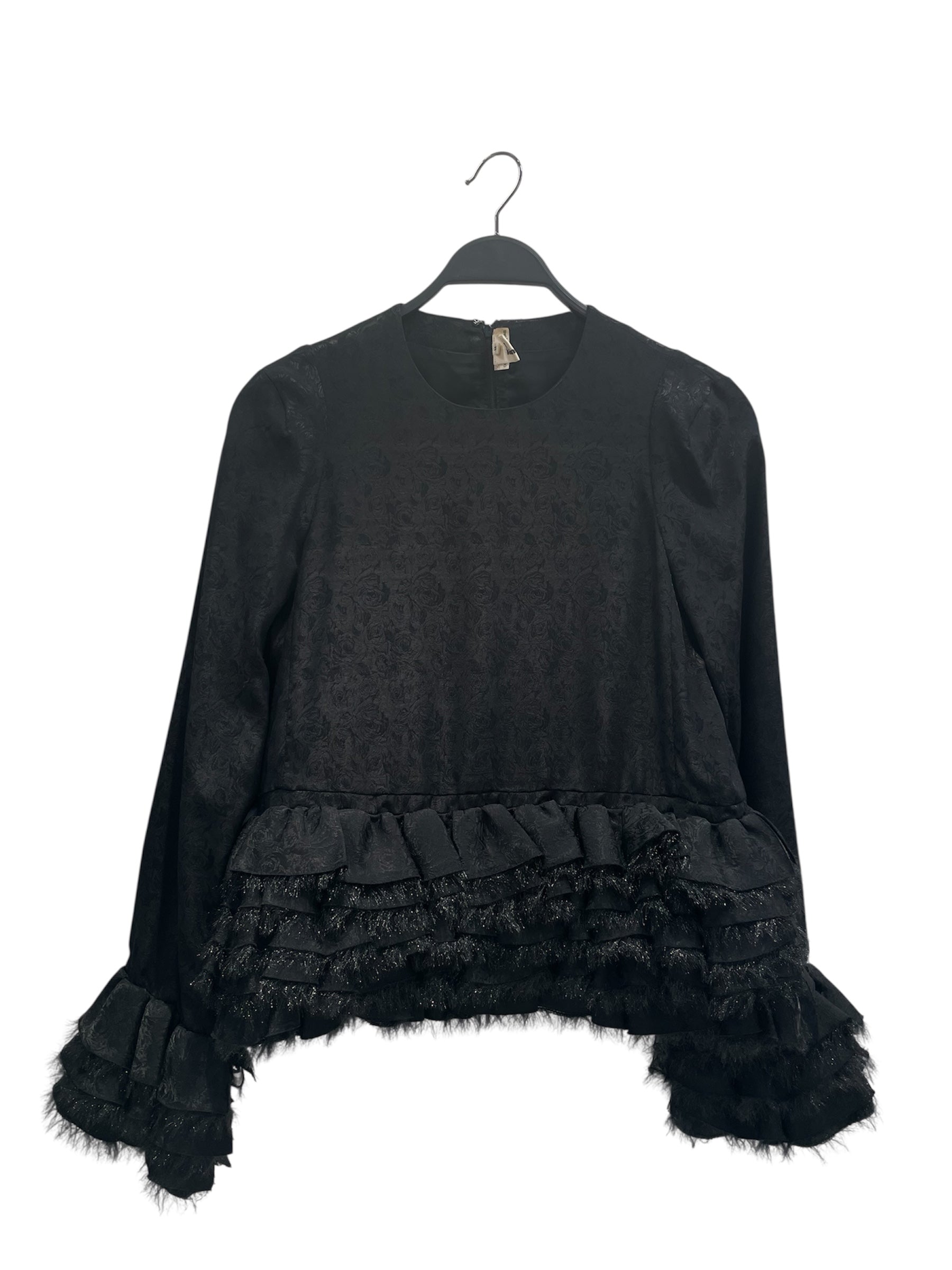 COMME des GARCONS/LS Blouse/M/BLK/ROSEPRINT WITH RUFFLES view 1