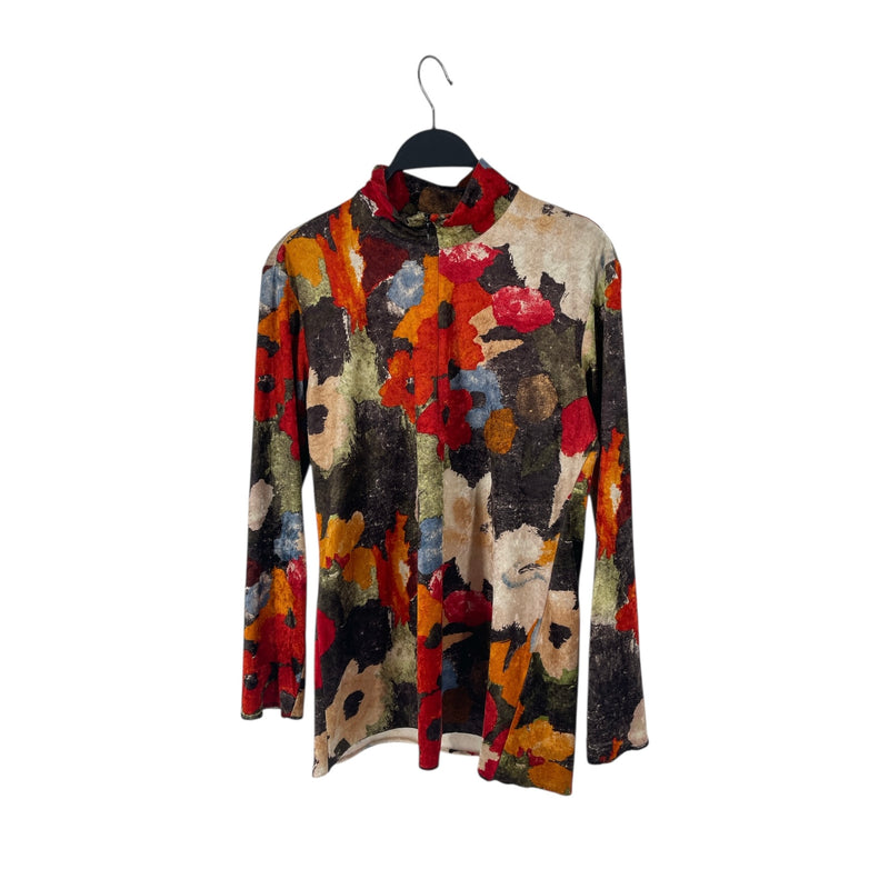 ISSEY MIYAKE/LS Shirt/S/Floral Pattern/Polyester/MLT/VELVET ZIP-SHIRT/1996AW