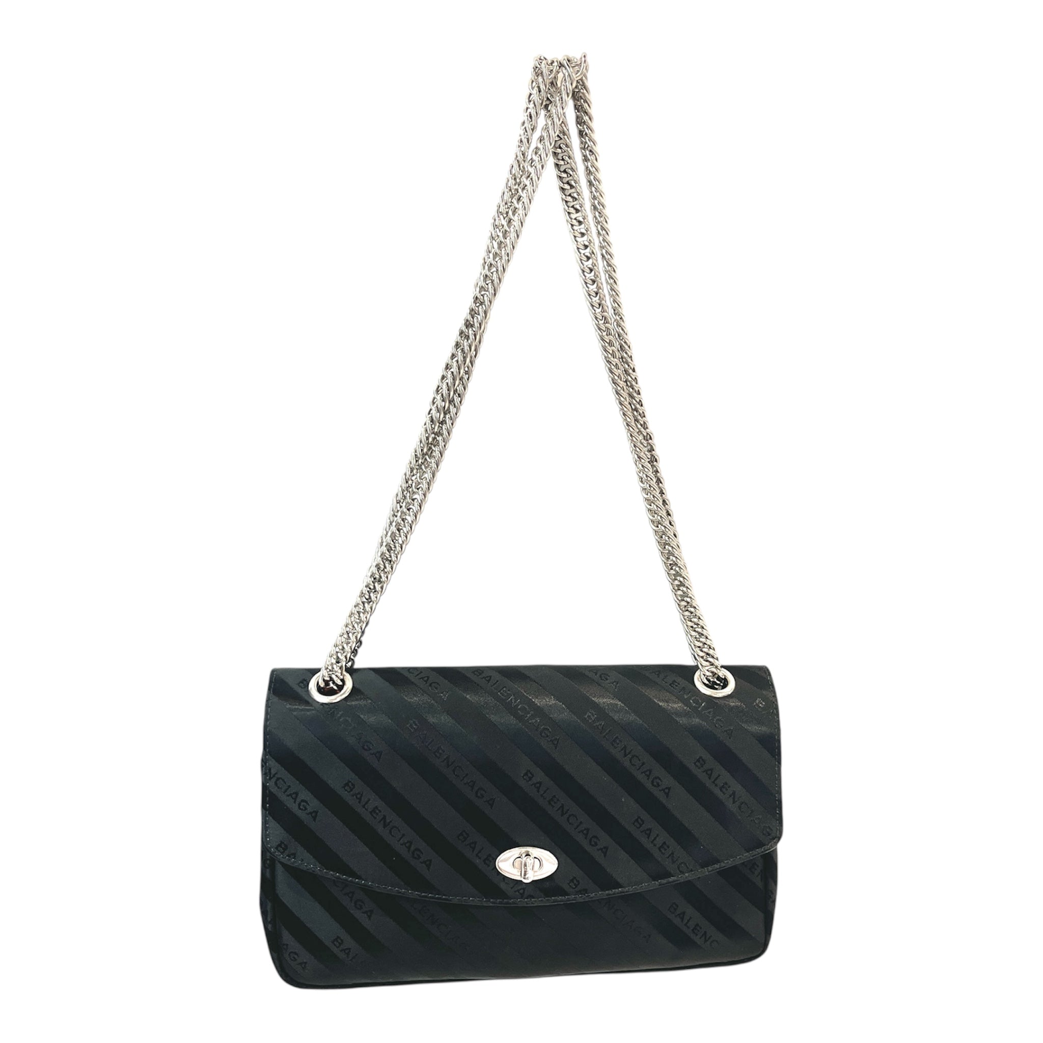 BALENCIAGA/Cross Body Bag/Acrylic/BLK/LOCK ROUND SCARF CLOTH HANDBAG view 1