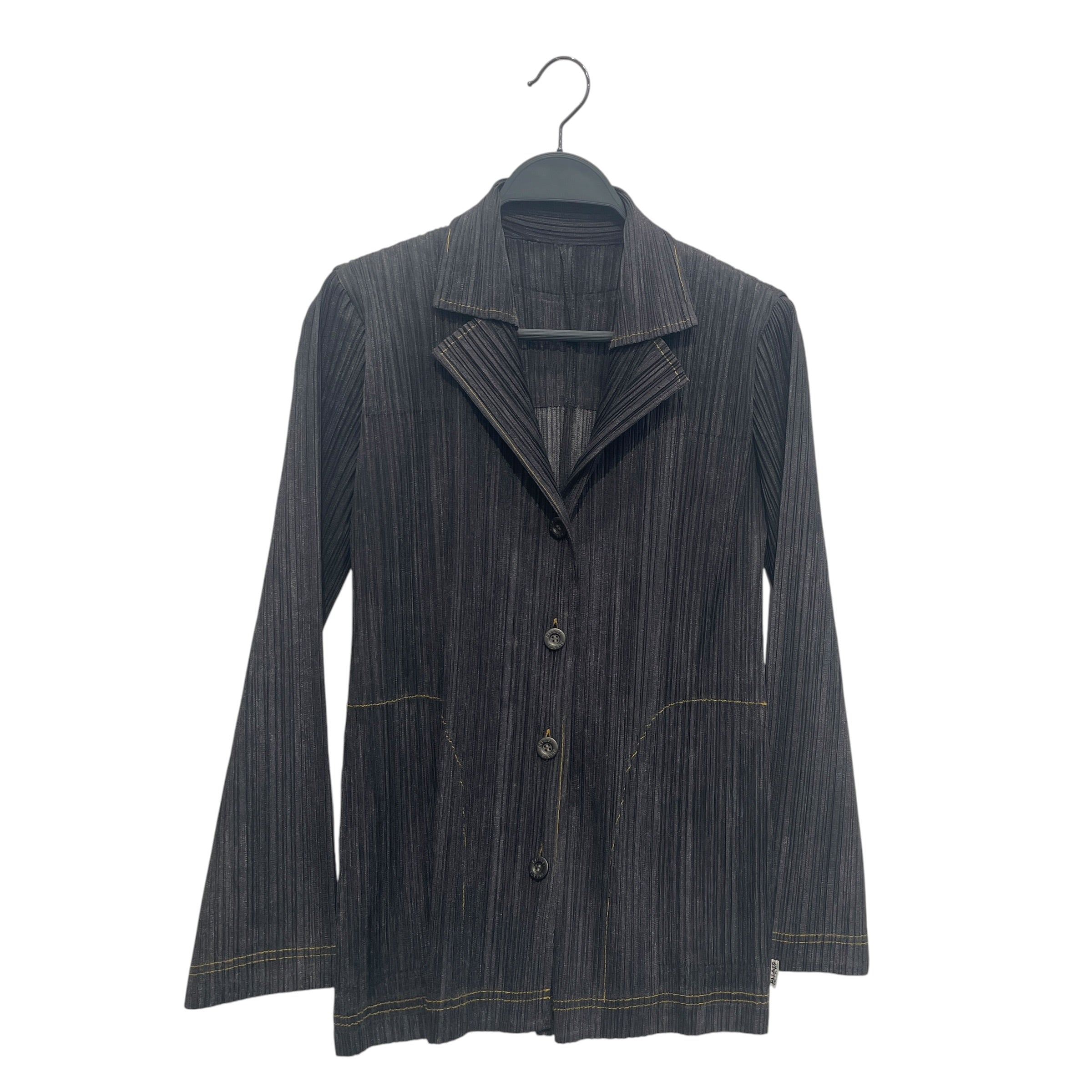 PLEATS PLEASE ISSEY MIYAKE/LS Blouse/Polyester/GRY/BROWN CONTRAST STITCH view 1