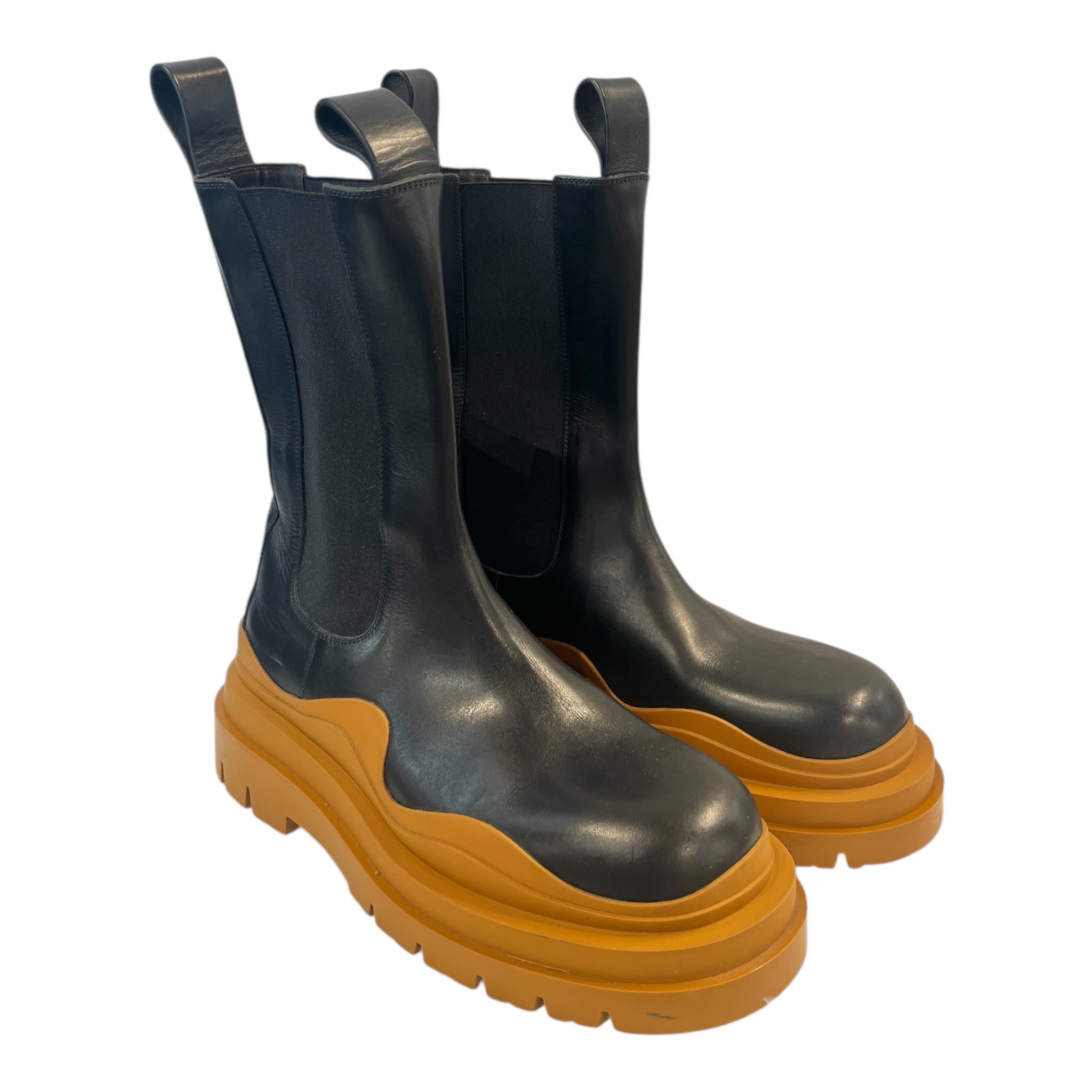 BOTTEGA VENETA/Boots/US 9/BLK/Tire Boot Chelsea Tan Bottom view 1