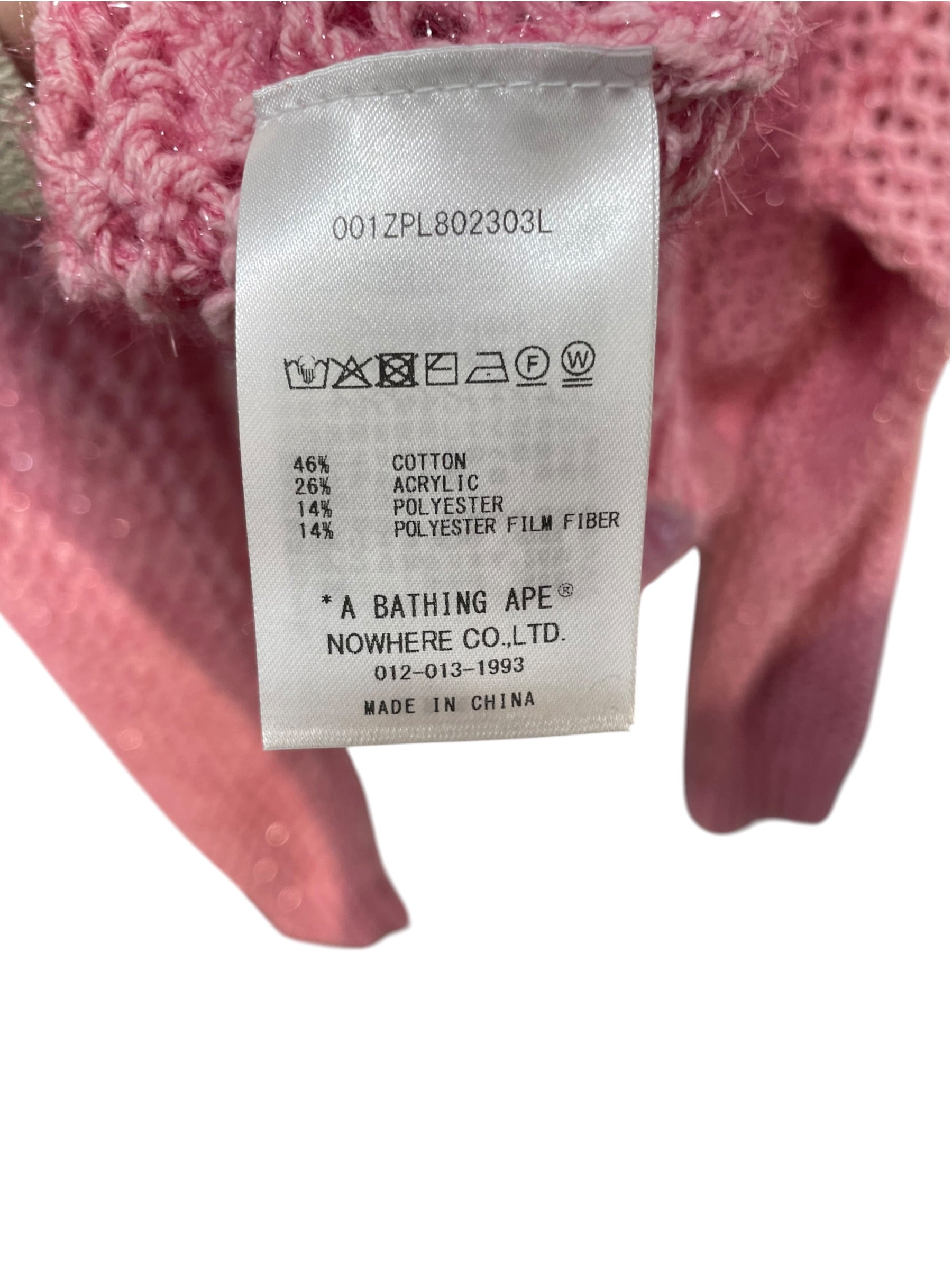 A BATHING APE/Zip Up Hoodie/M/Cotton/PNK/full zip crochet view 4