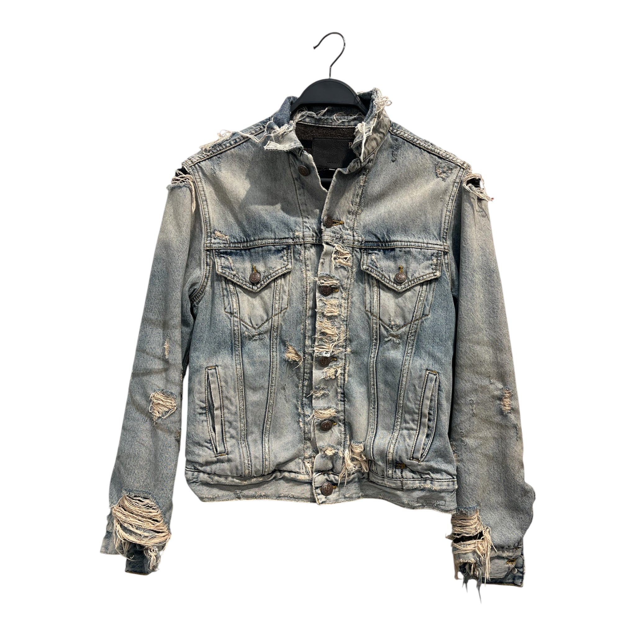R13/Denim Jkt/S/Cotton/IDG/heavy distress stripe interior view 1