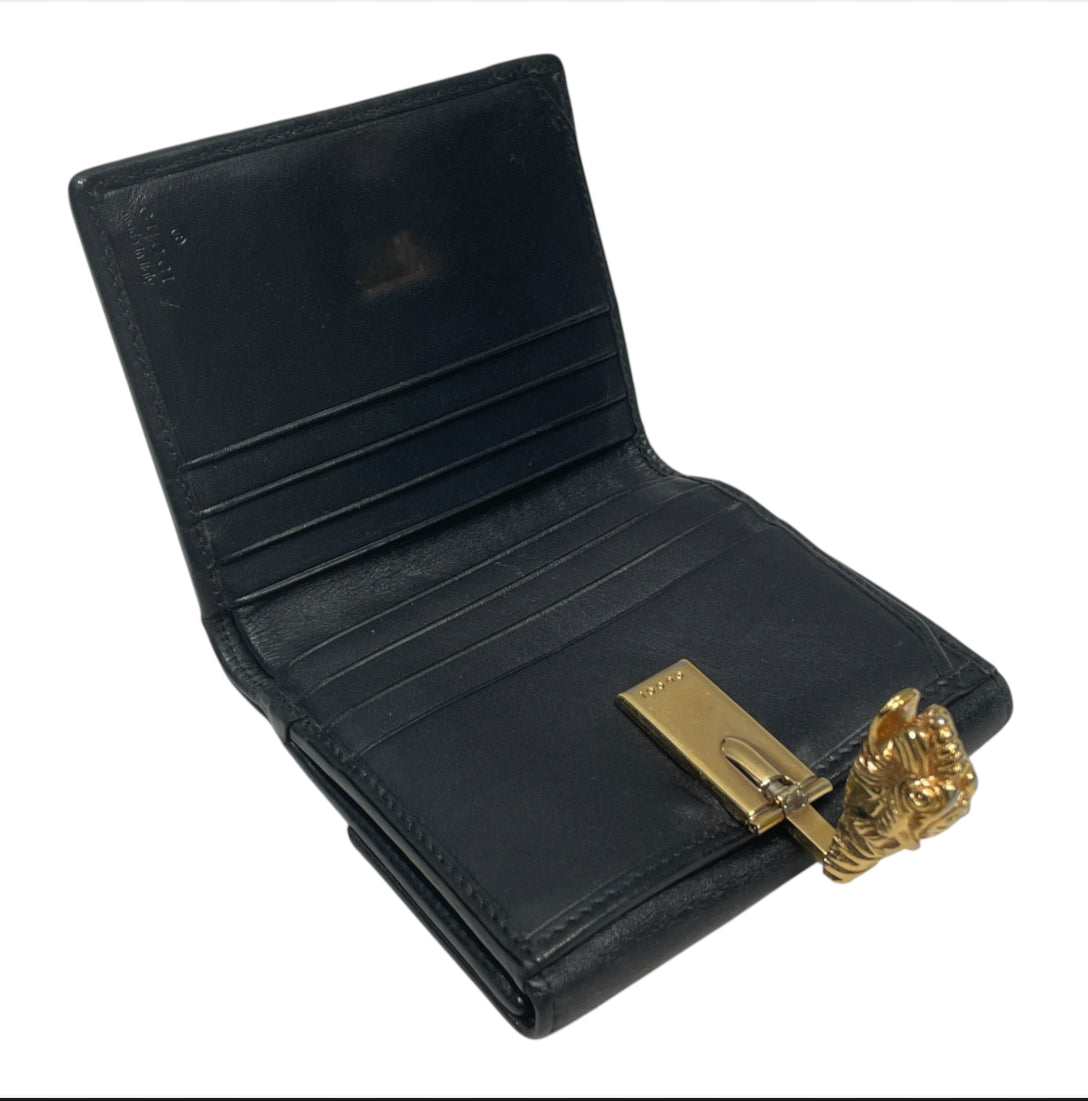 GUCCI/Trifold Wallet/Monogram/Cotton/BLK/L's/gold tiger view 4