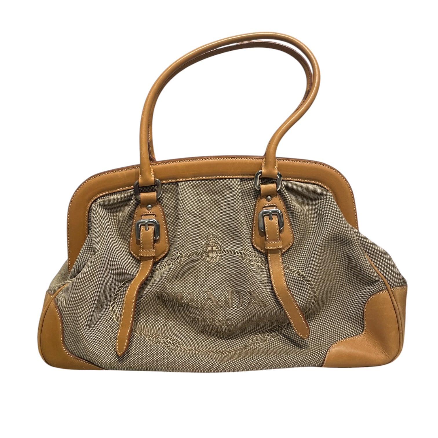 PRADA/Hand Bag/Tweed/BEG/Vitello-Trimmed Canapa Bag view 1