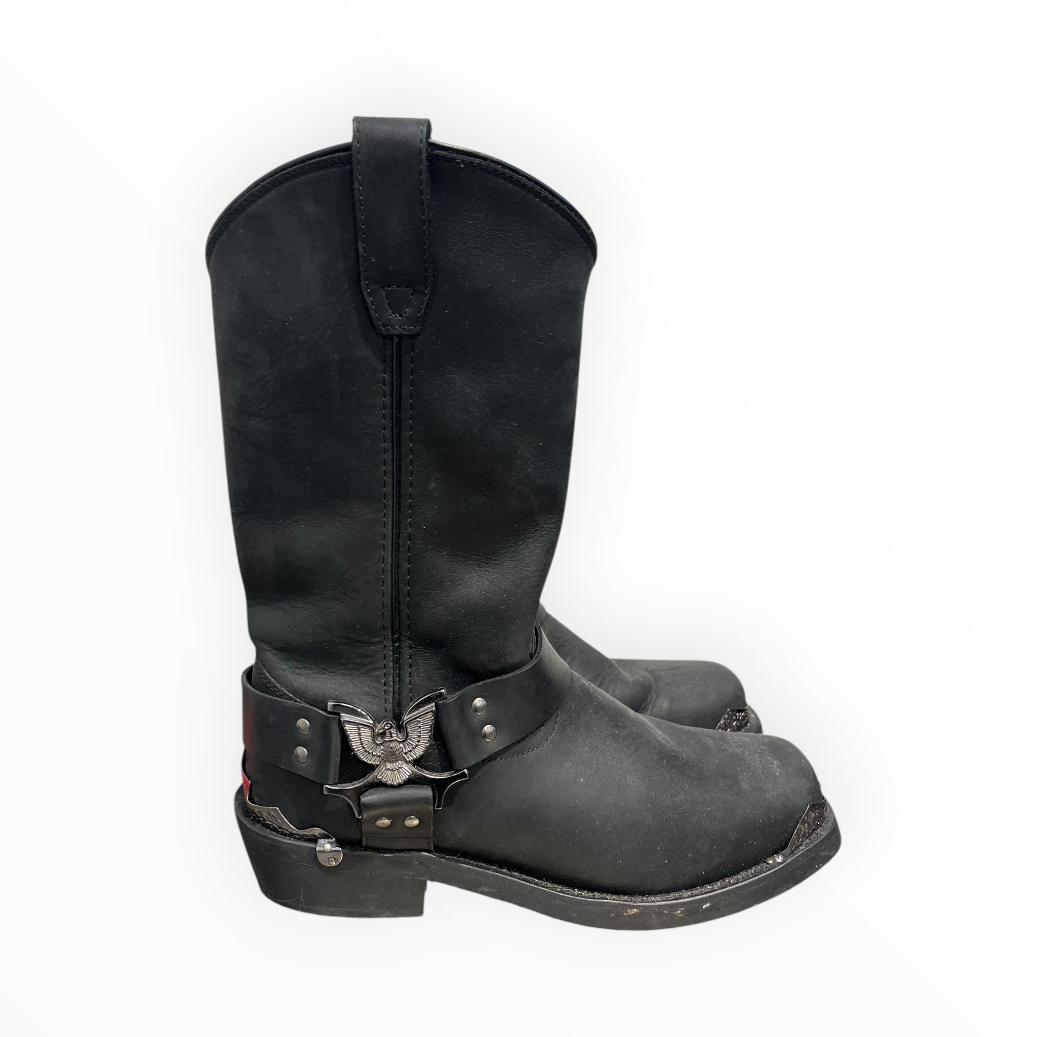 HARLEY DAVIDSON/Biker Boots/US 8.5/Leather/BLK/silver hardware eagle decal view 3