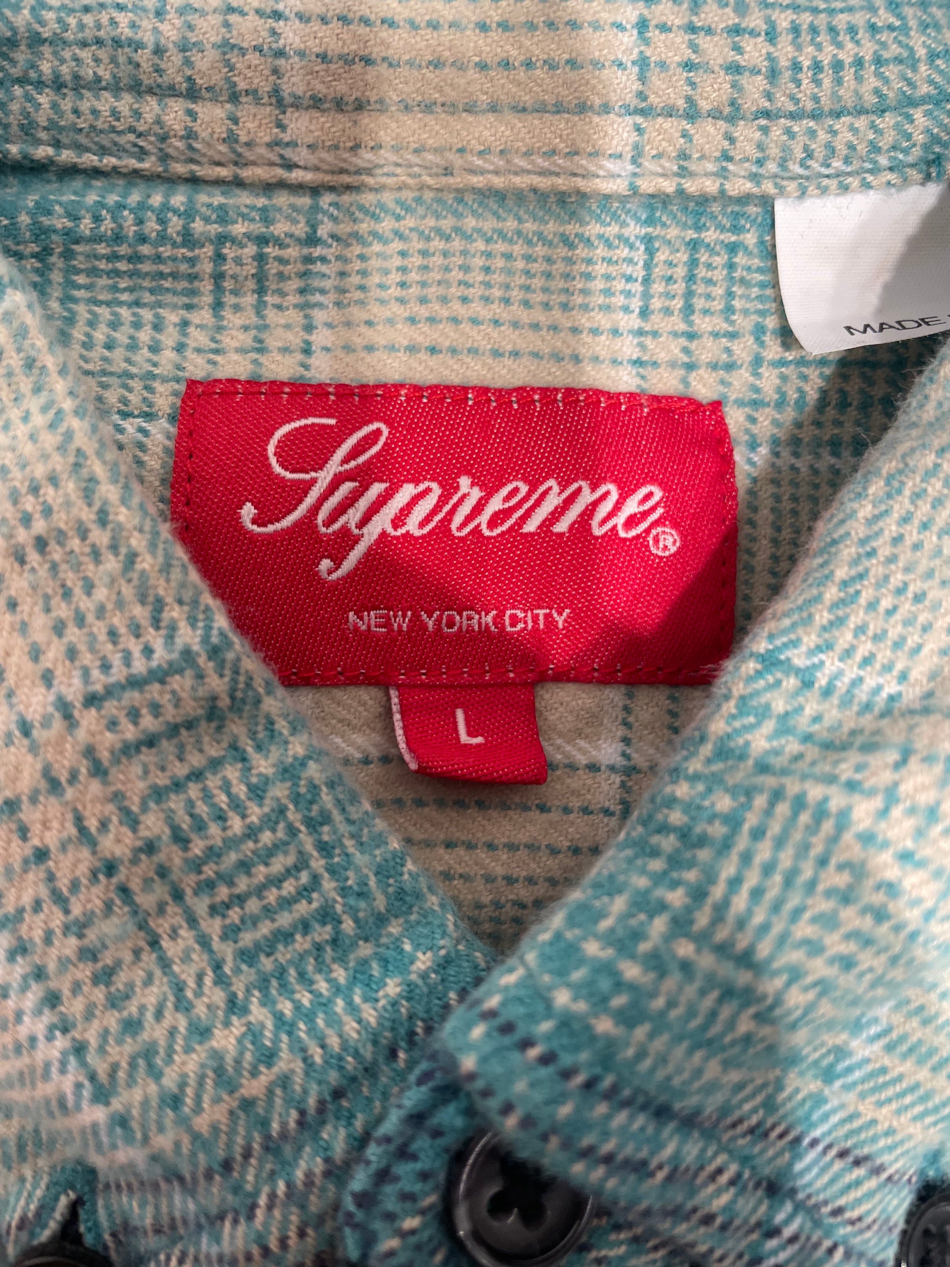 Supreme/Flannel Shirt/L/Cotton/BLU/Plaid/POCKET LOGO view 3