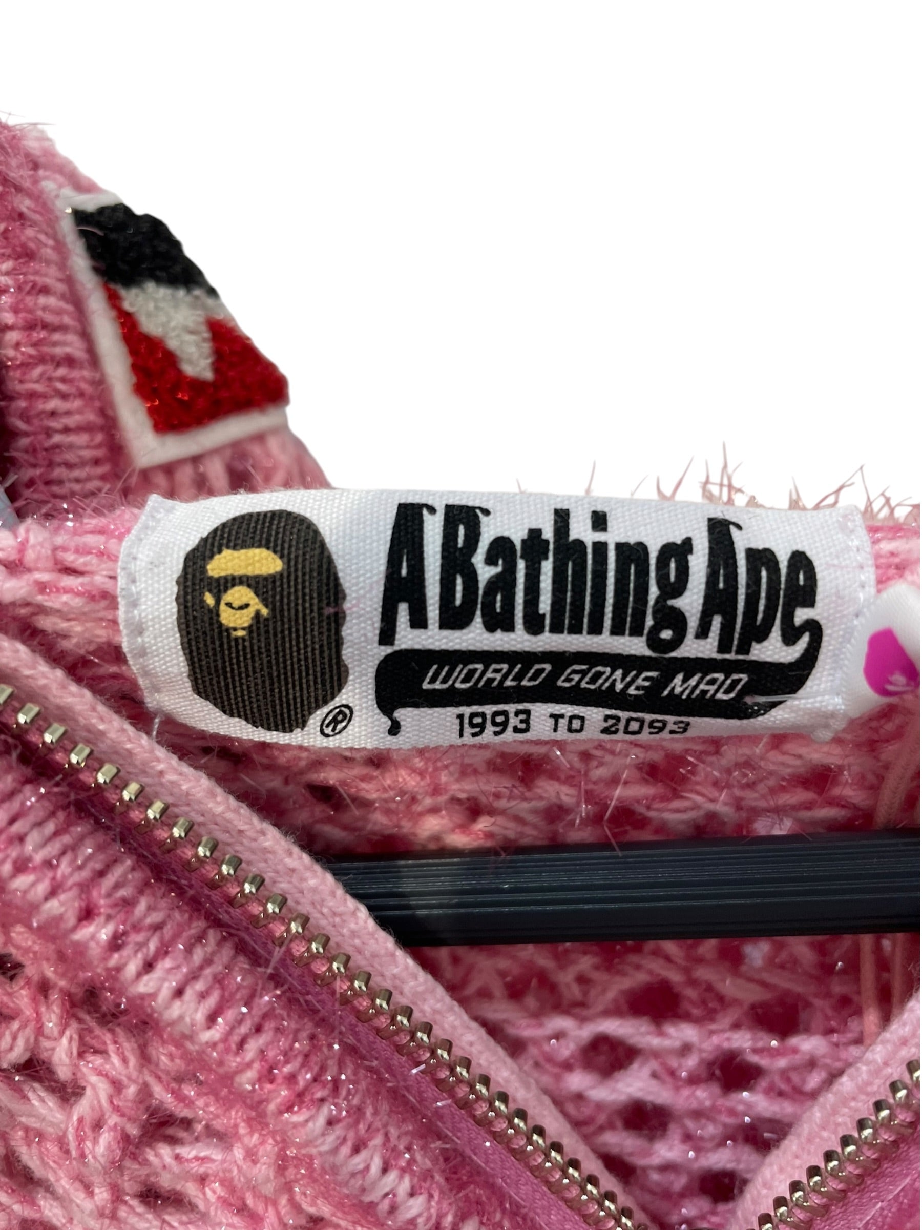 A BATHING APE/Zip Up Hoodie/M/Cotton/PNK/full zip crochet view 3