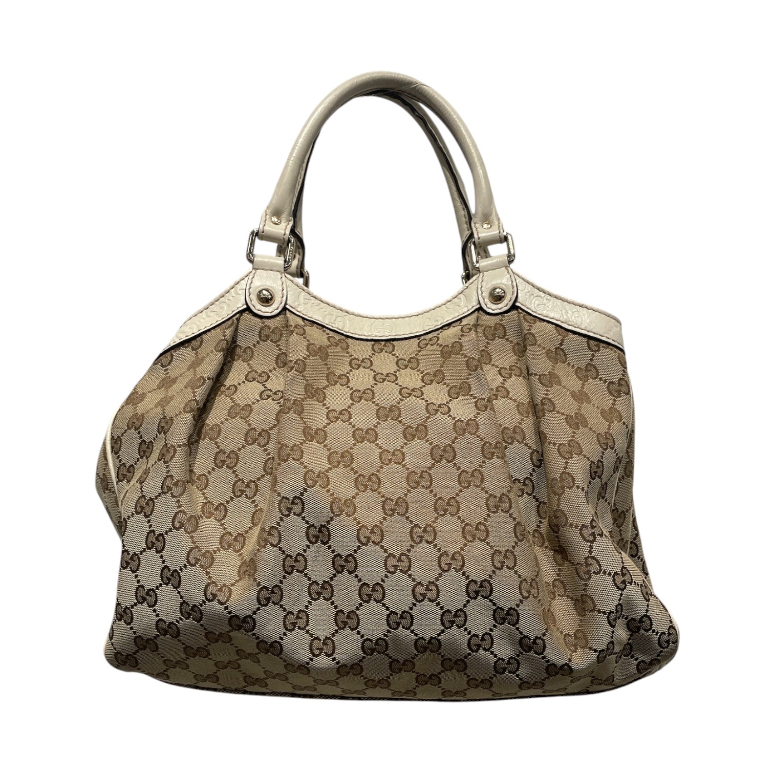 GUCCI/Tote Bag/Monogram/Cotton/BEG/White Leather Handles view 2