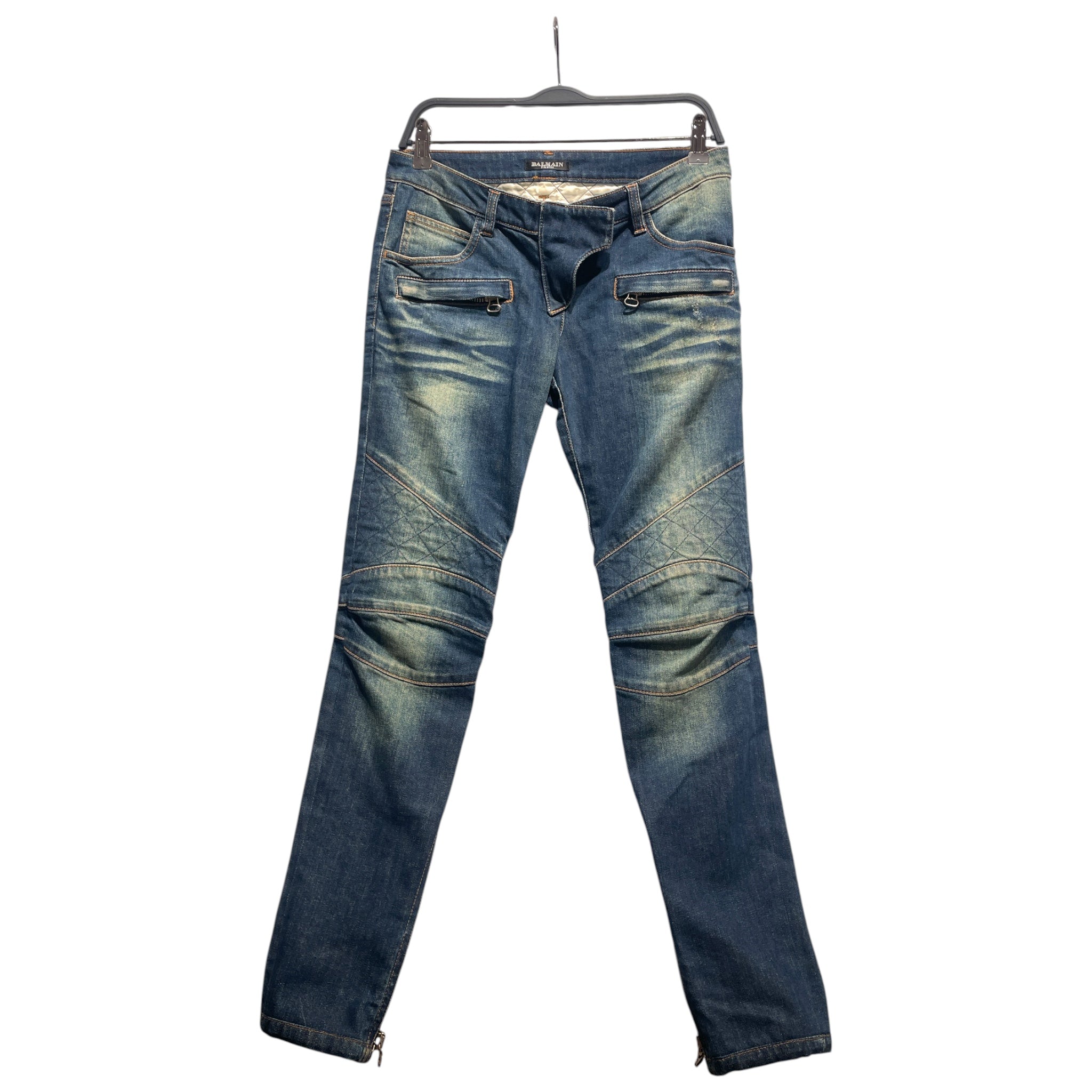 BALMAIN/Skinny Pants/38/Denim/BLU/Quilted Biker Skinny Jeans view 1