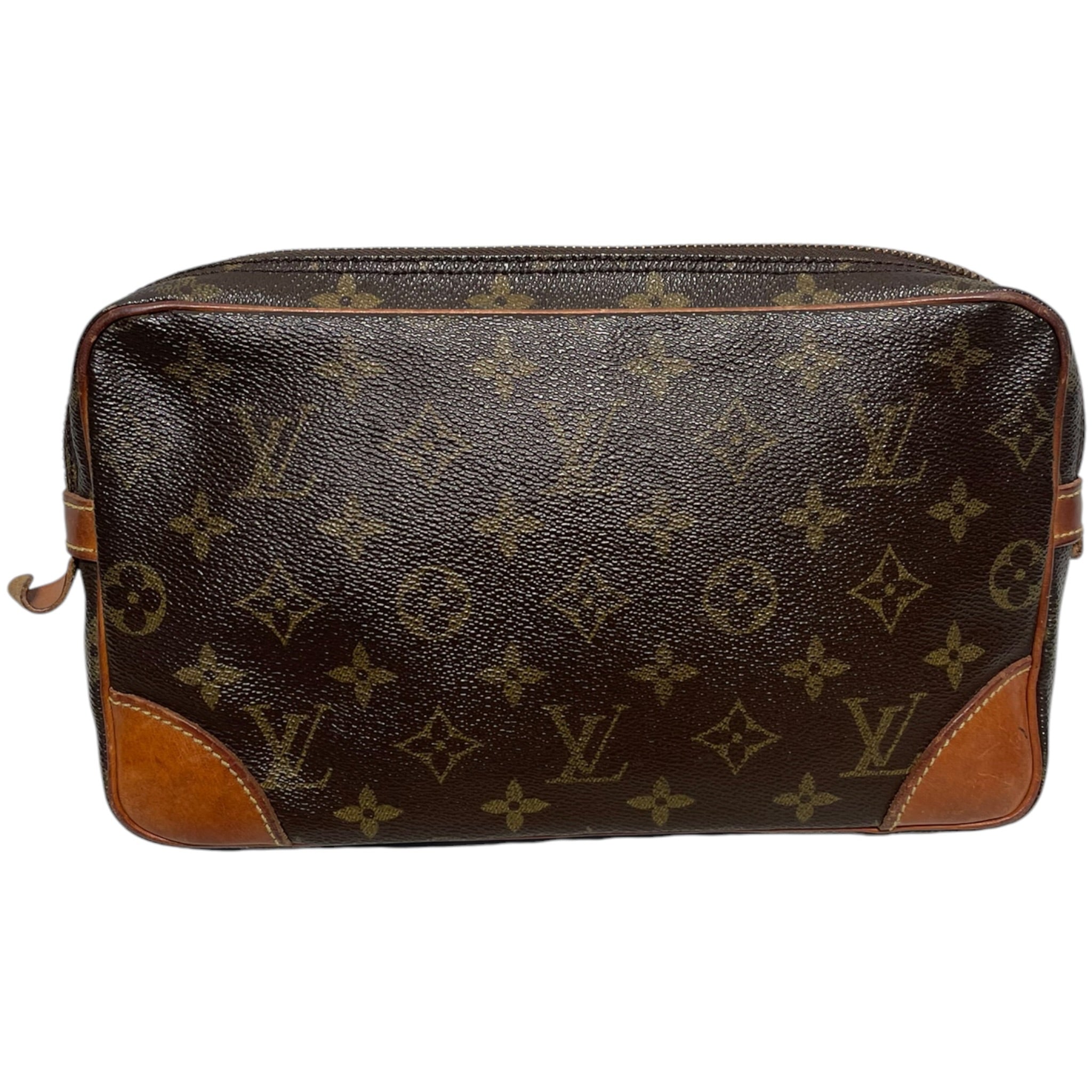 LOUIS VUITTON/Pouch/Monogram/Leather/BRW/small case missing zipper pull view 2
