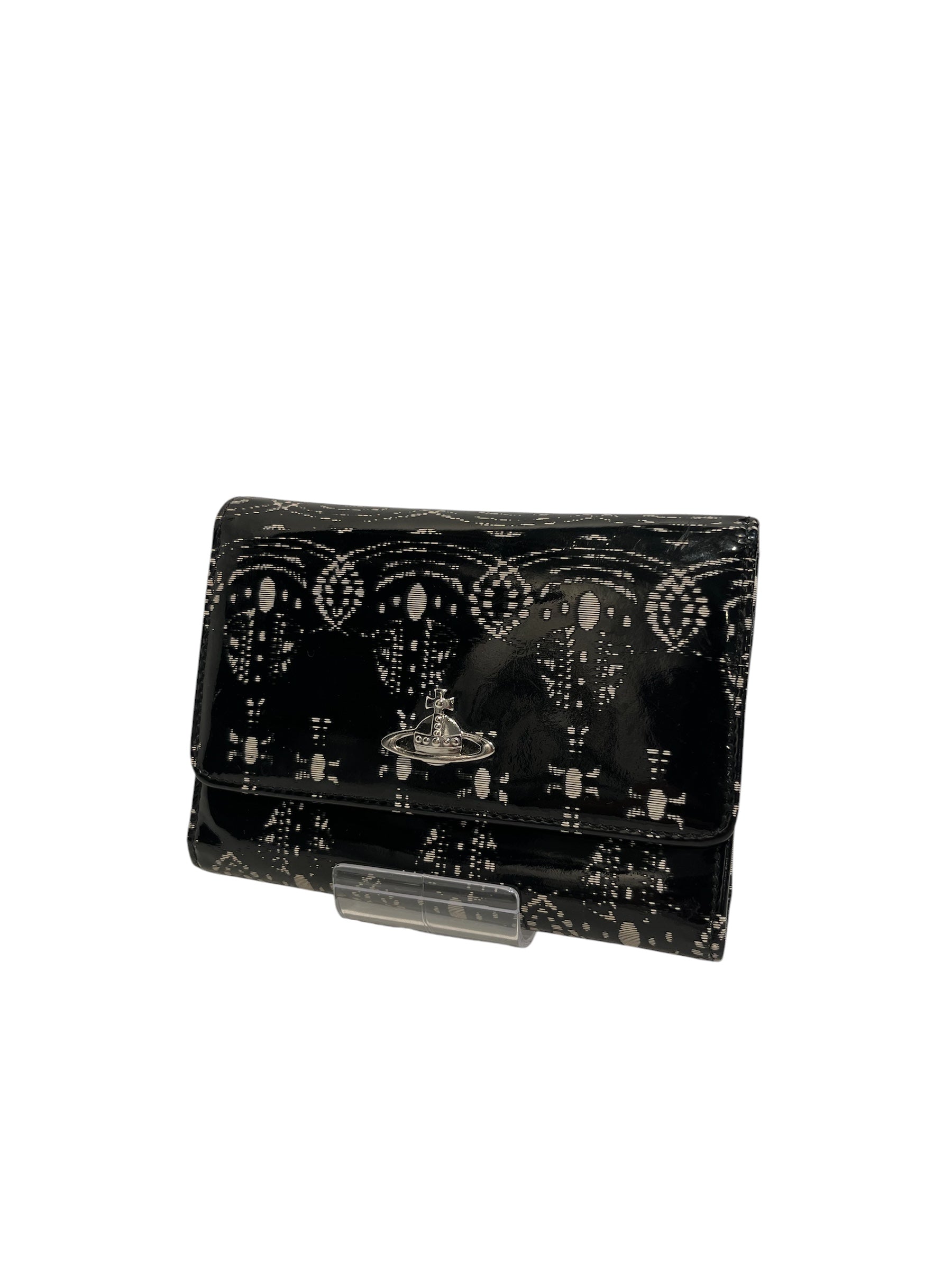 Vivienne Westwood/Trifold Wallet/Monogram/Leather/BLK/ view 1