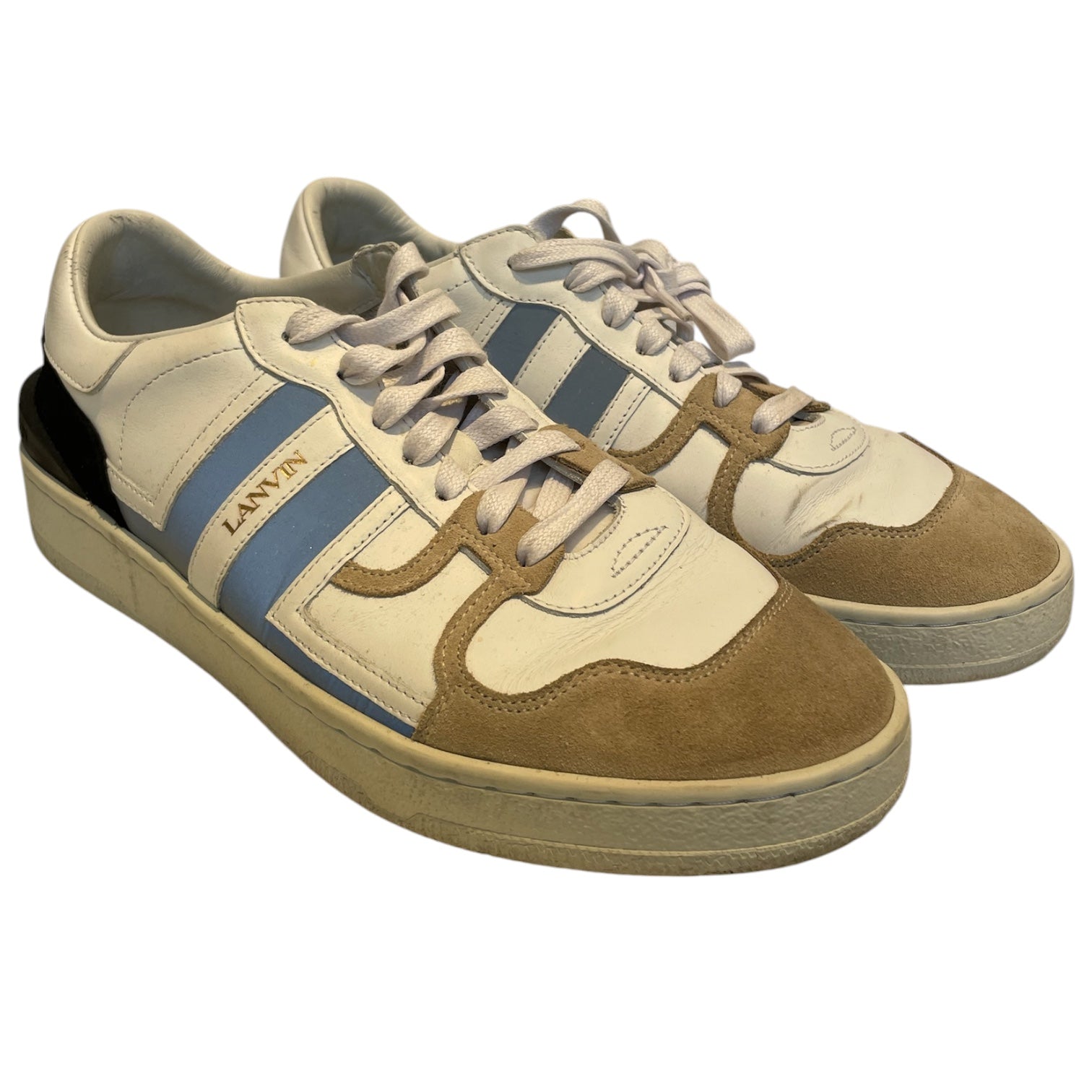 LANVIN/Low-Sneakers/EU 40/Cotton/WHT/suede/gld emblem tongue/gry st view 1