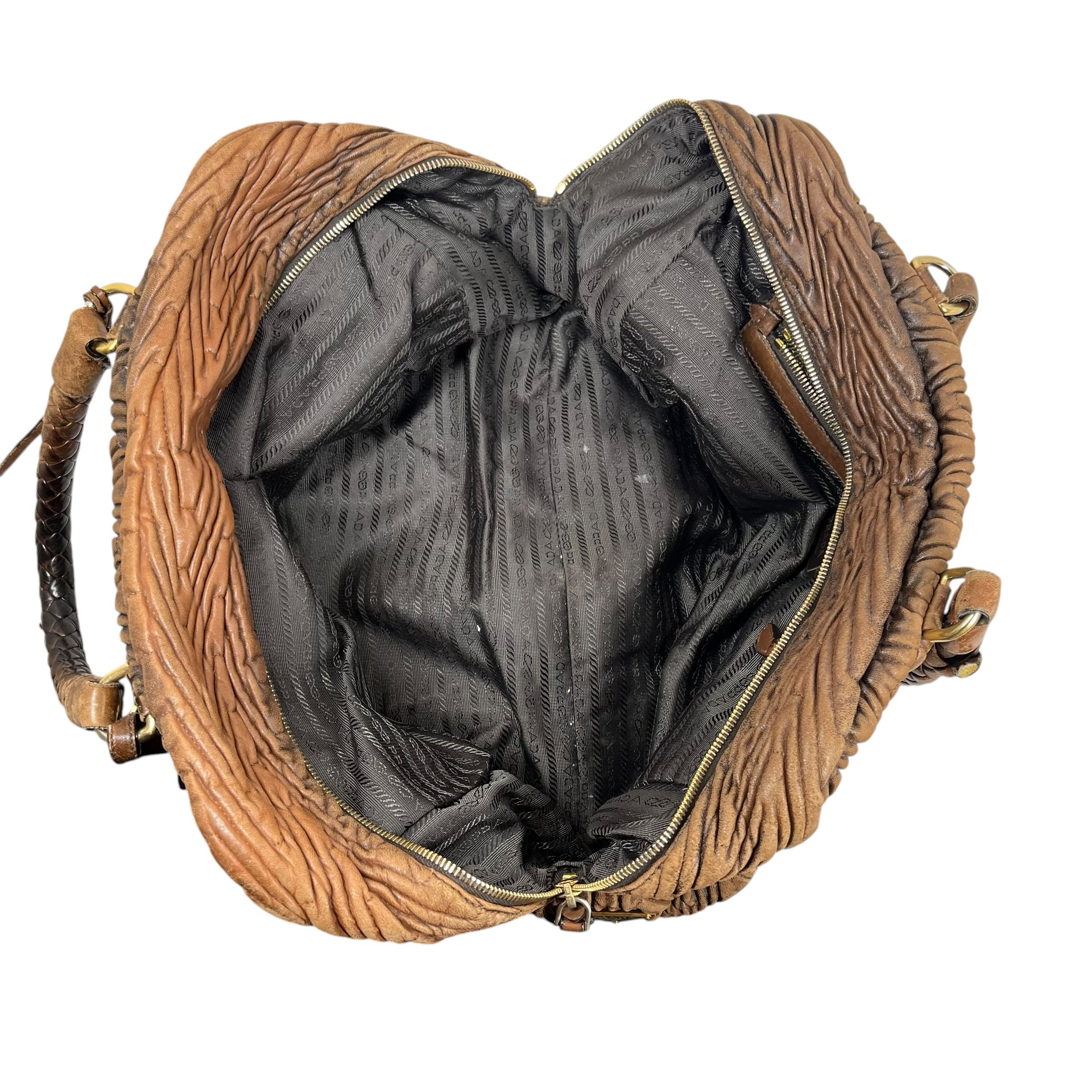 PRADA/Hand Bag/Leather/BRW/Quilted Wrinkle Leather Bag view 4