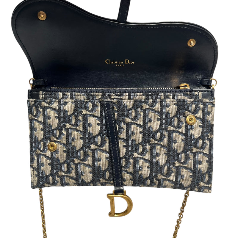 Christian Dior/Cross Body Bag/Monogram/BLU/Saddle Oblique Wallet