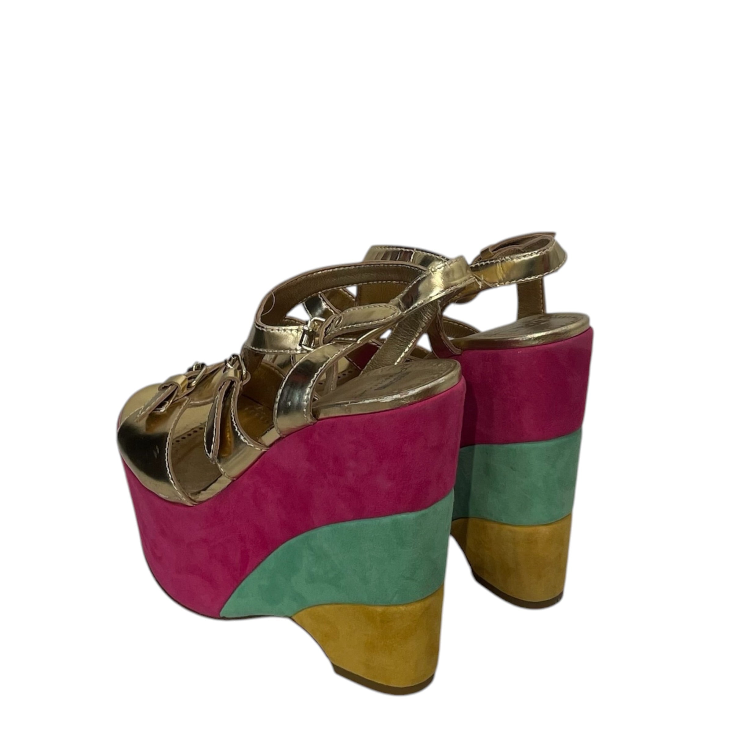 MOSCHINO CHEAP & CHIC/Heels/EU 38/GLD/Tri-Color wedge view 2