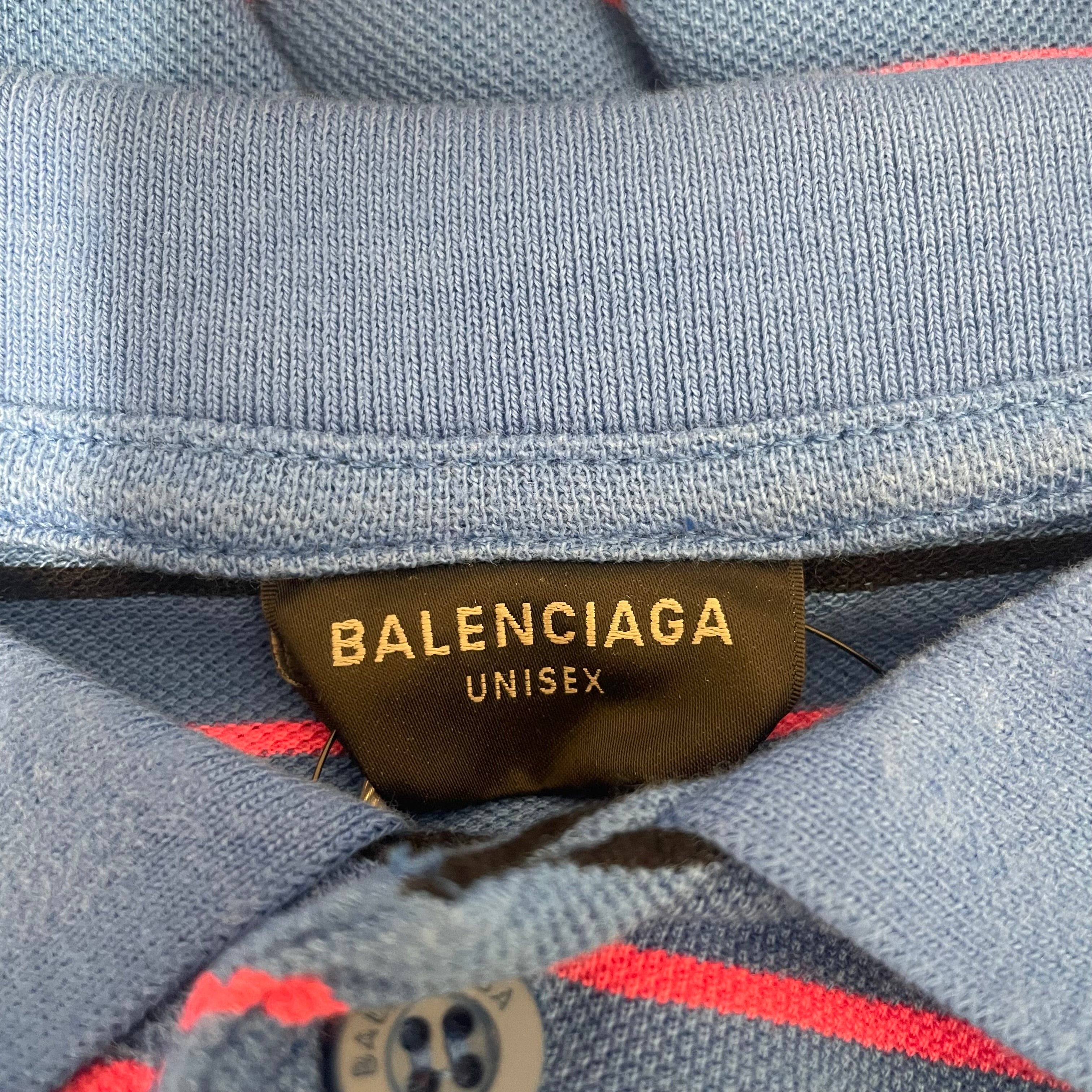 BALENCIAGA/Polo Shirt/S/Cotton/BLU/Stripe/redblackstripe view 3