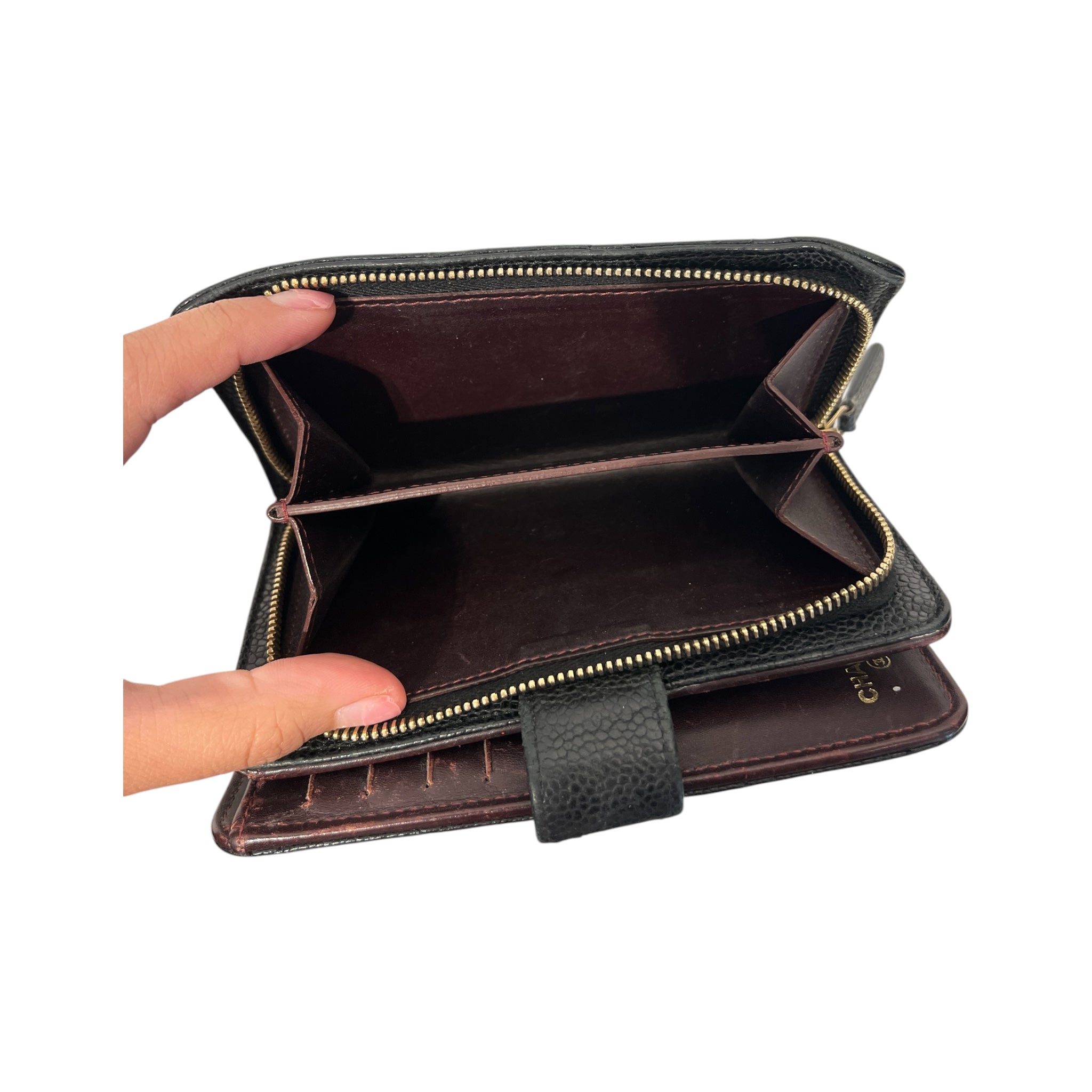CHANEL/Trifold Wallet/Leather/BLK/L's/CAVIAR QUILTED ZIP POCKET view 6
