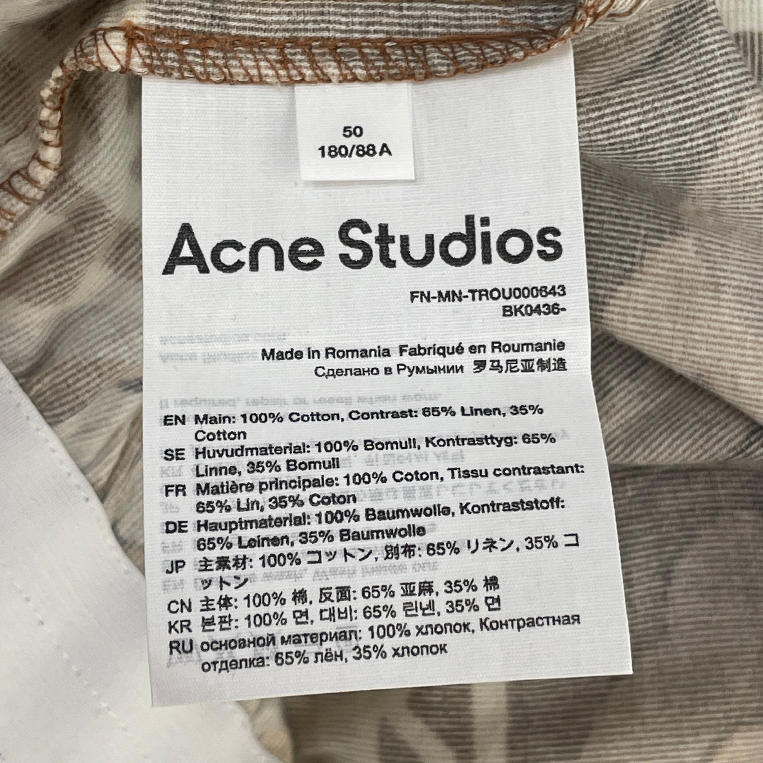 Acne Studios/Straight Pants/50/Cotton/BEG/All Over Print/FN-MN-TROU000643 view 4
