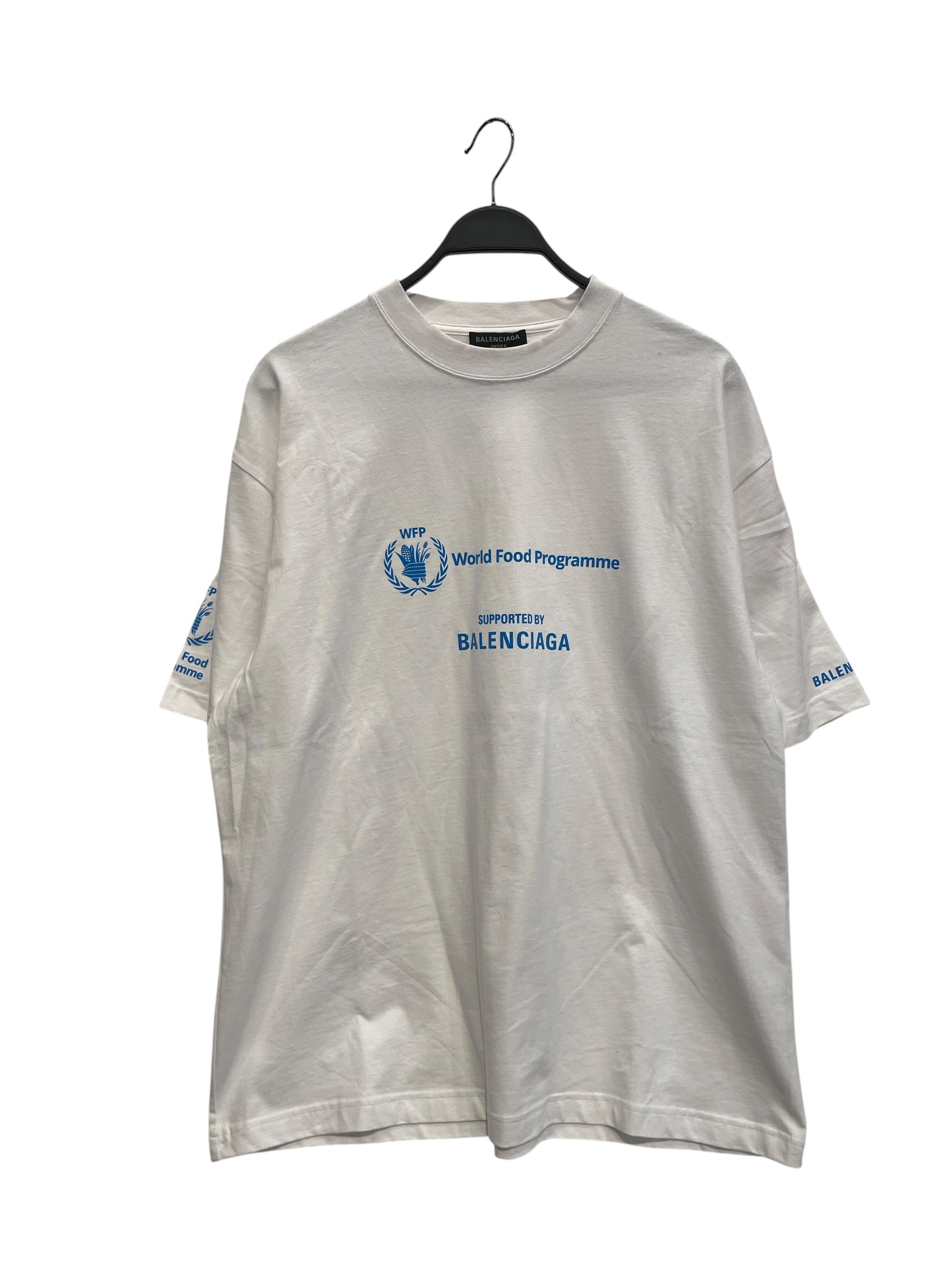 BALENCIAGA/T-Shirt/L/Cotton/WHT/Graphic/WORLD FOOD PROGRAM , BLU view 1