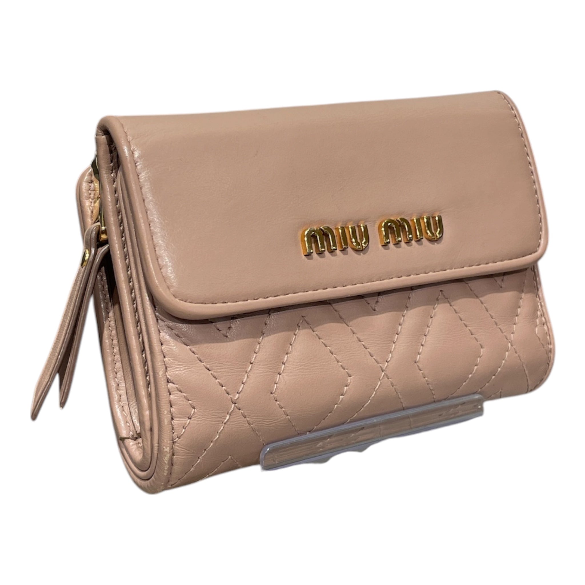 MIU MIU/Trifold Wallet/Leather/PNK/L's/MATELASSE QUILTED W BOX view 1