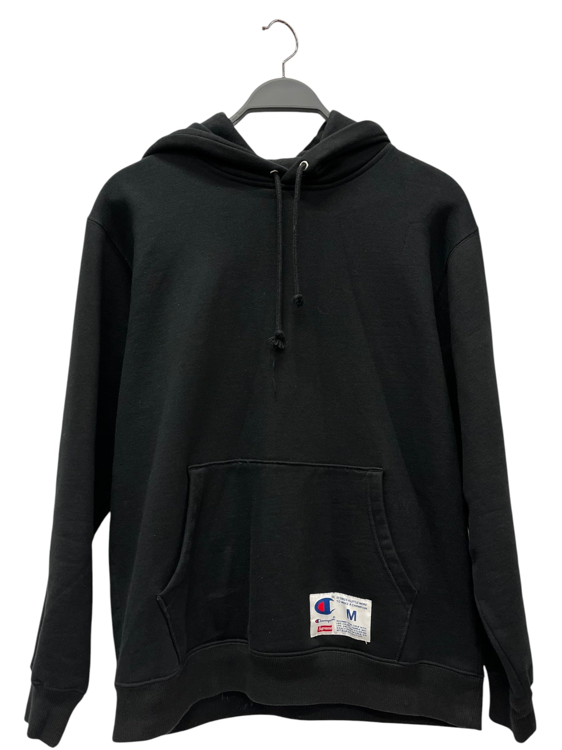 Supreme/Champion/Hoodie/M/Cotton/BLK/ champion on hood view 1