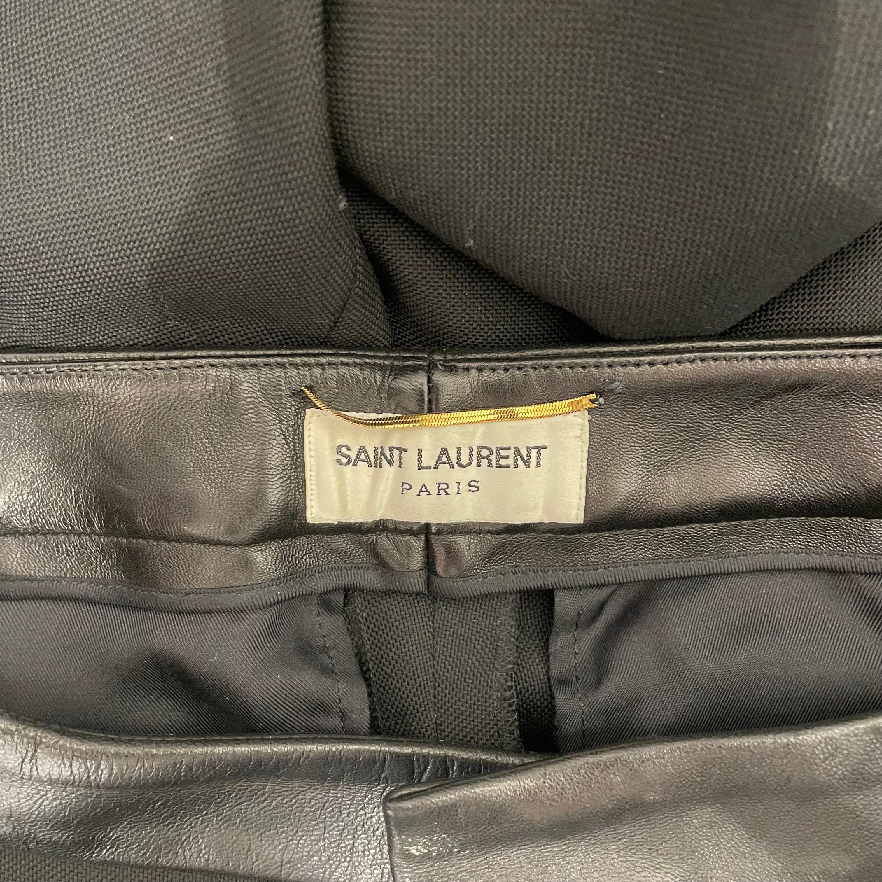 SAINT LAURENT/Bottoms/36/Wool/BLK/2012 LEATHER WAIST SLACKS view 3