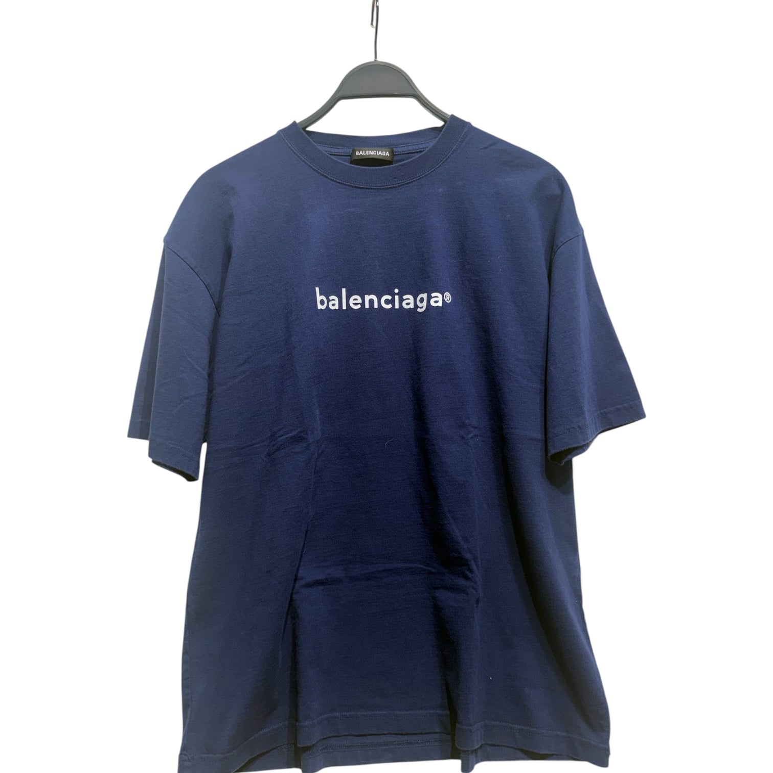 BALENCIAGA/T-Shirt/M/Cotton/NVY/Graphic/chest logo view 1