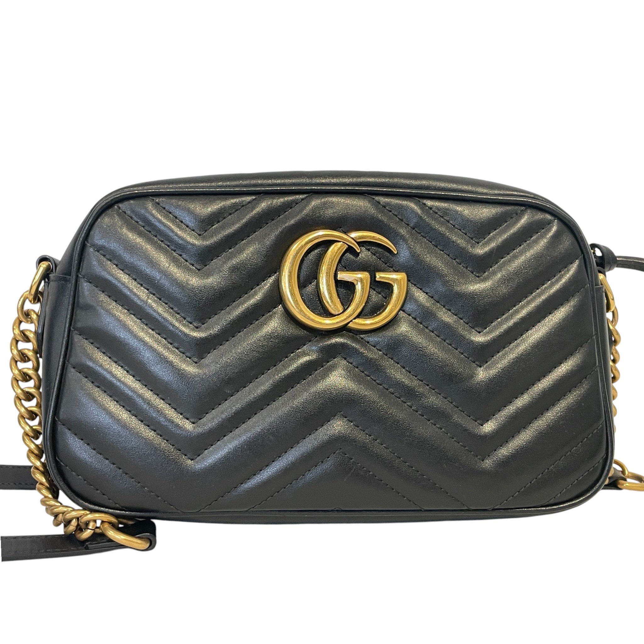 GUCCI/Cross Body Bag/Leather/BLK/Marmont Bag view 3