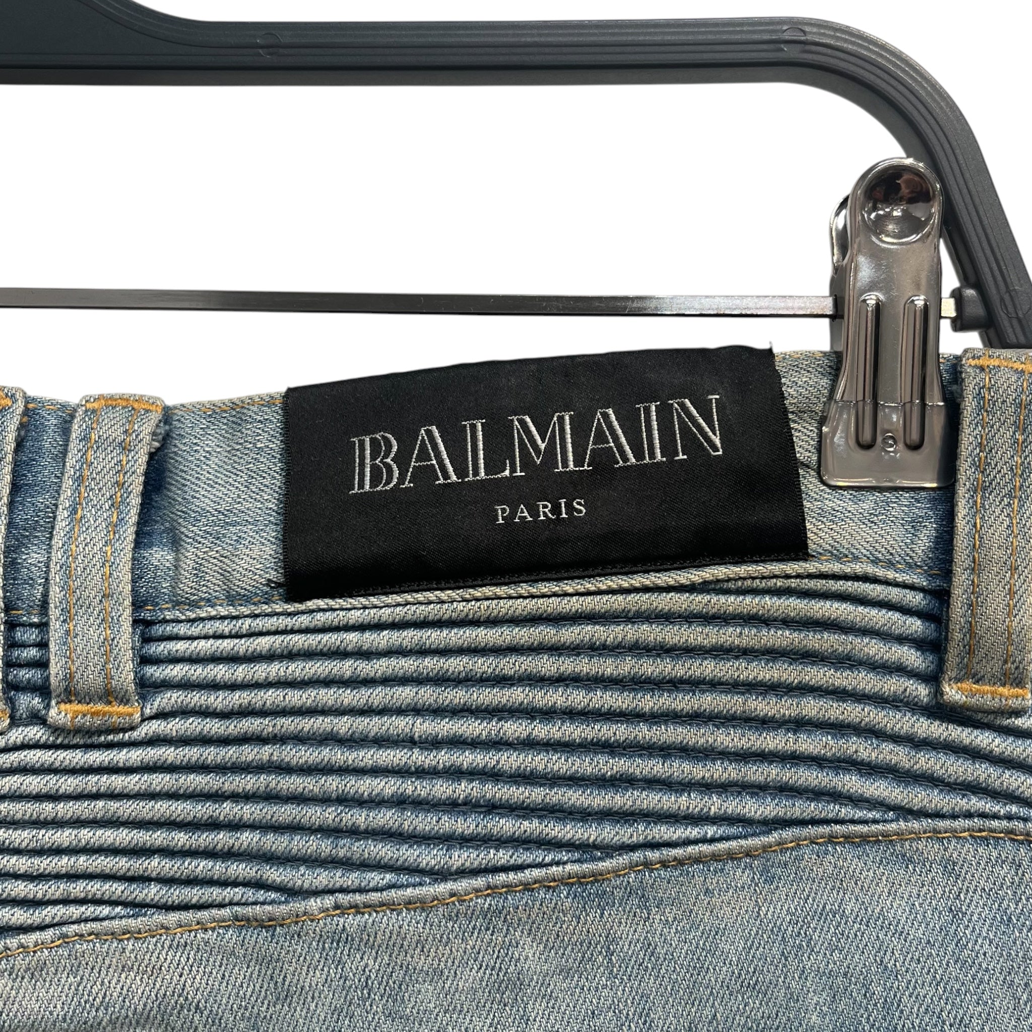 BALMAIN/Skinny Pants/28/Cotton/BLU/quilted knee view 4