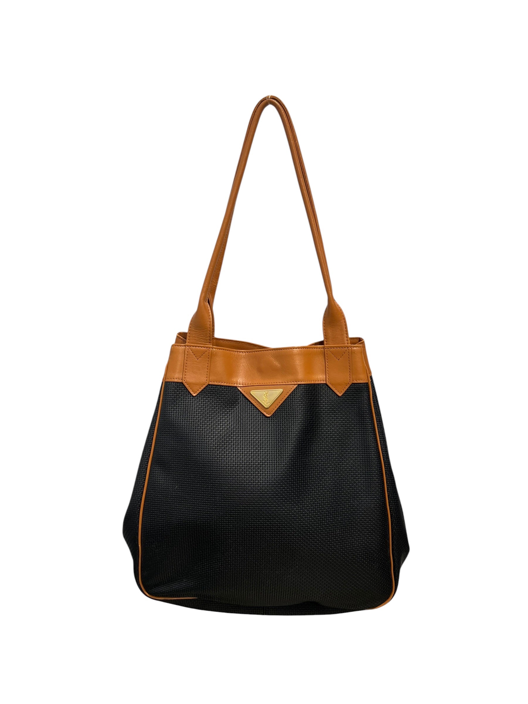 YVES SAINT LAURENT/Hand Bag/Nylon/BLK/BROWN LEATHER ACCENTS view 1