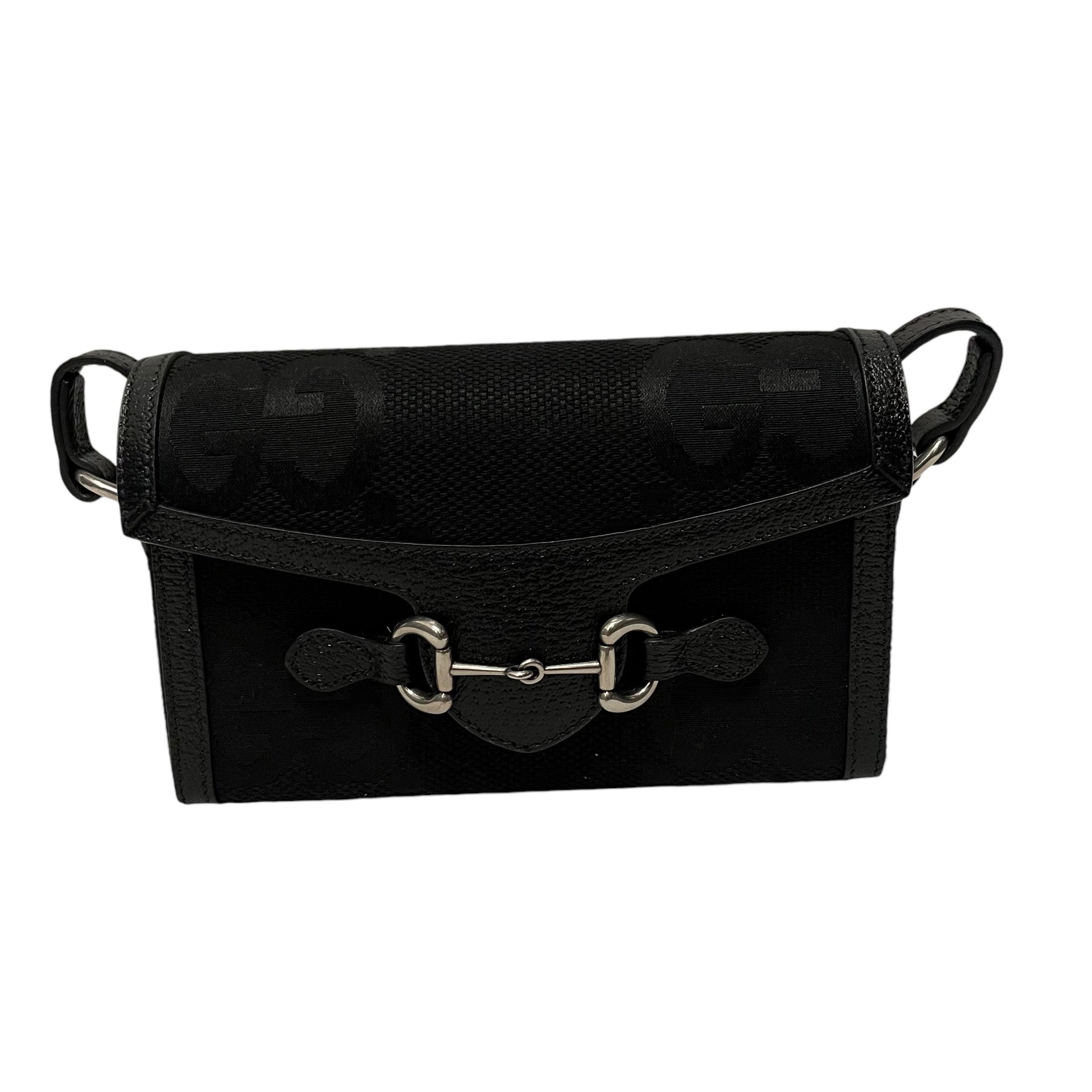 GUCCI/Cross Body Bag/Monogram/Cotton/BLK/Mini Horsebit 1955 Crossbody view 1