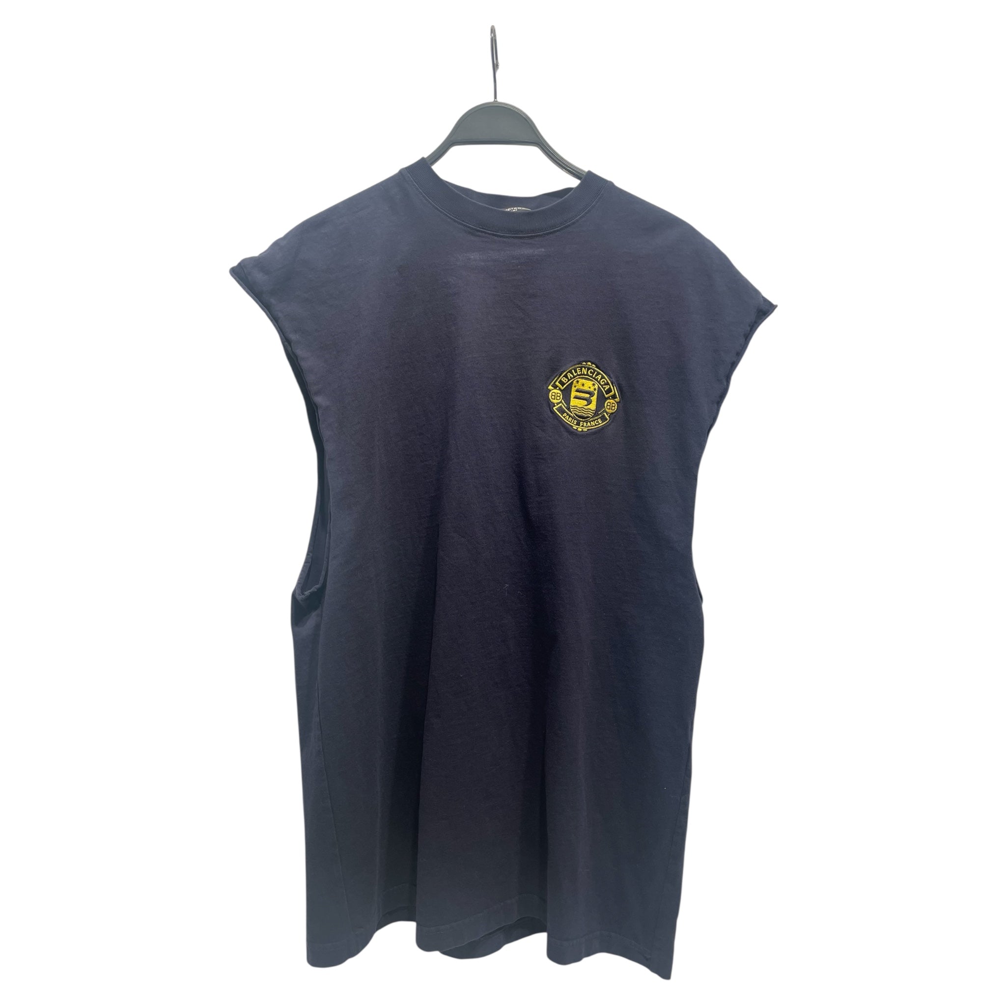 BALENCIAGA/Tank Top/S/Cotton/NVY/Yellow Crest Cut Off Tee view 1