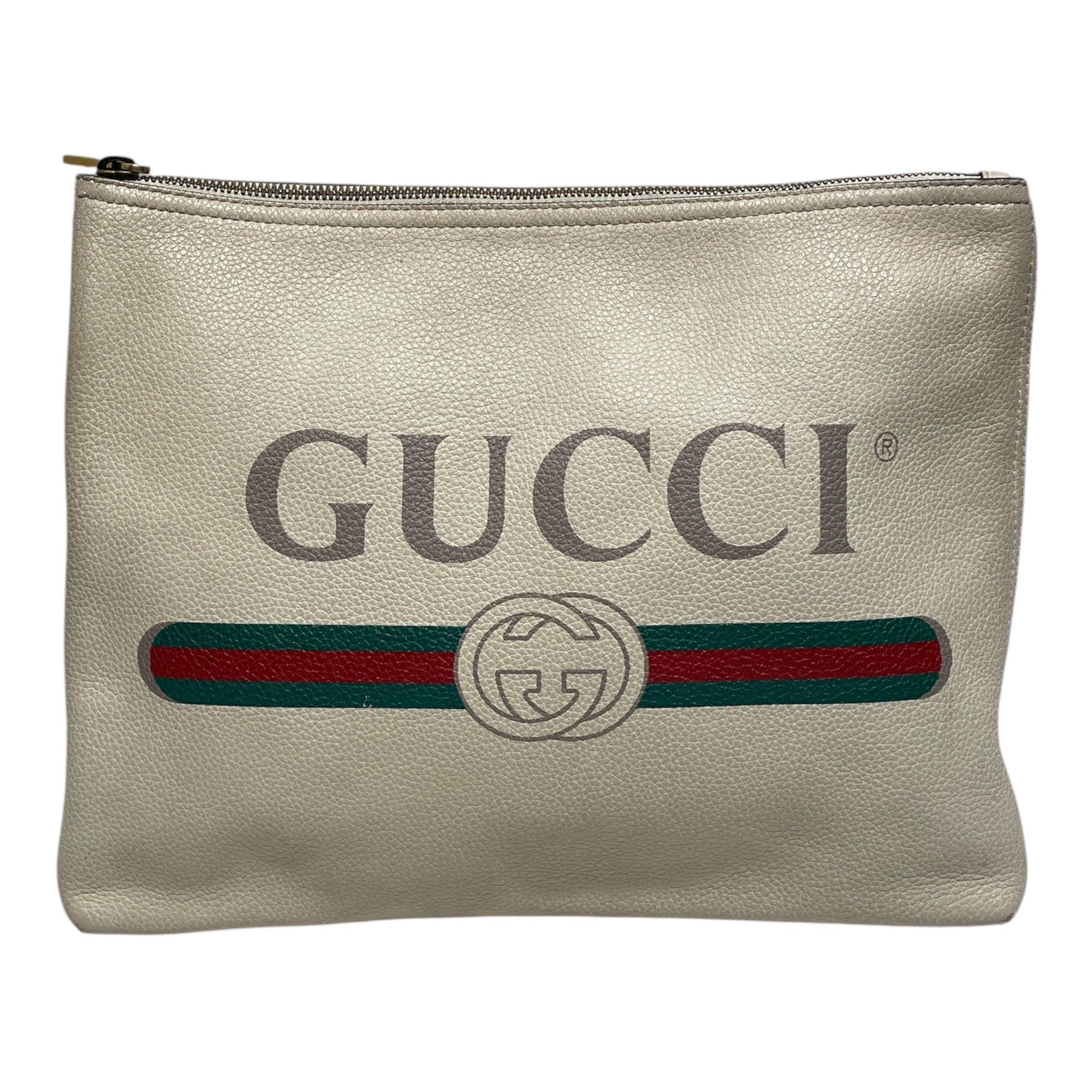 GUCCI/Pouch/Leather/CRM/Pebbled Leather Gucci Logo view 1