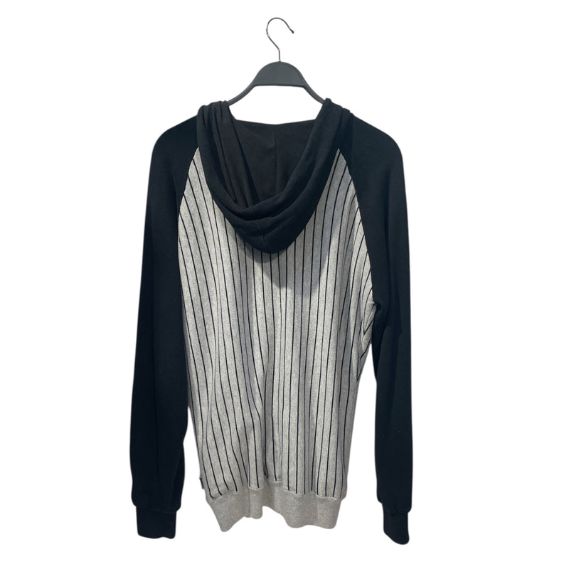 STUSSY/Zip Up Hoodie/XL/Stripe/Cotton/GRY/BLACK STRIPES, BLACK HOOD