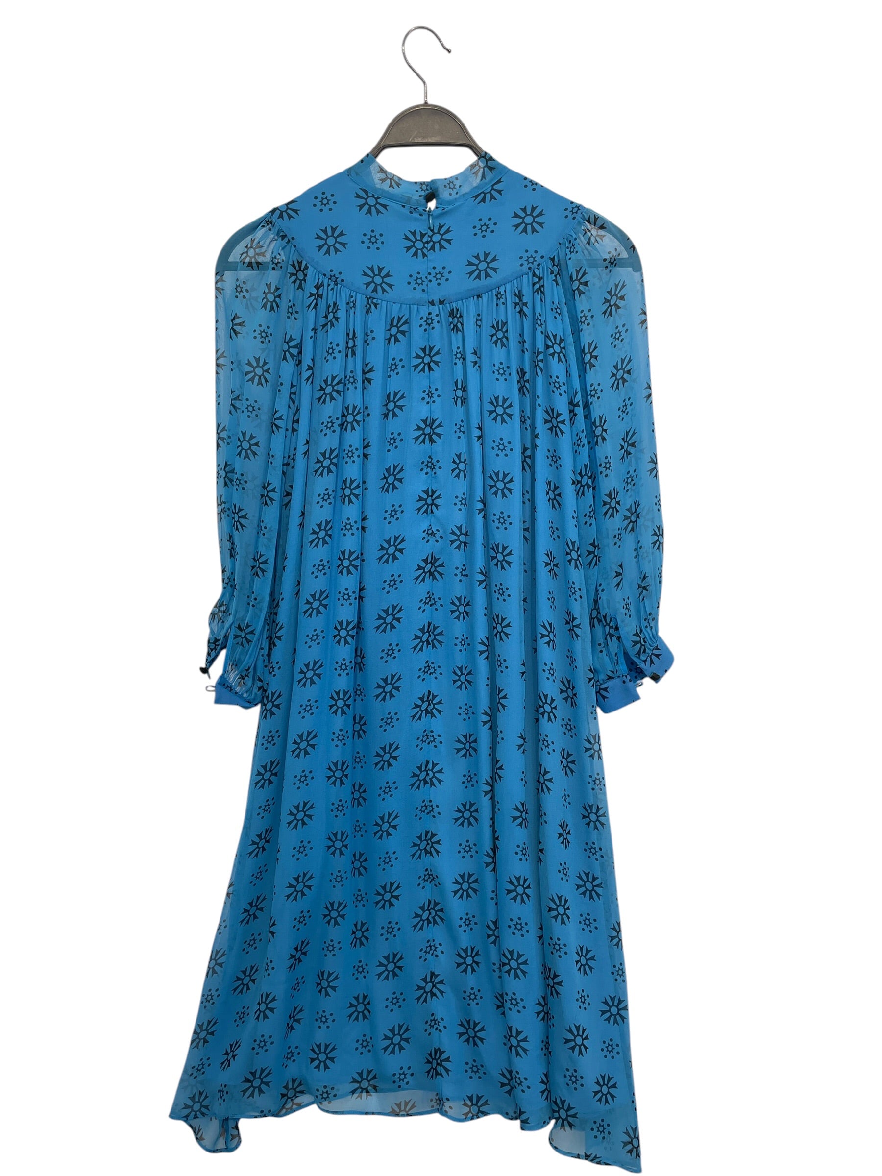 ANNA SUI/LS Dress/S/All Over Print/Silk/BLU/Midi Length/blk sun floral print, ruffle view 2