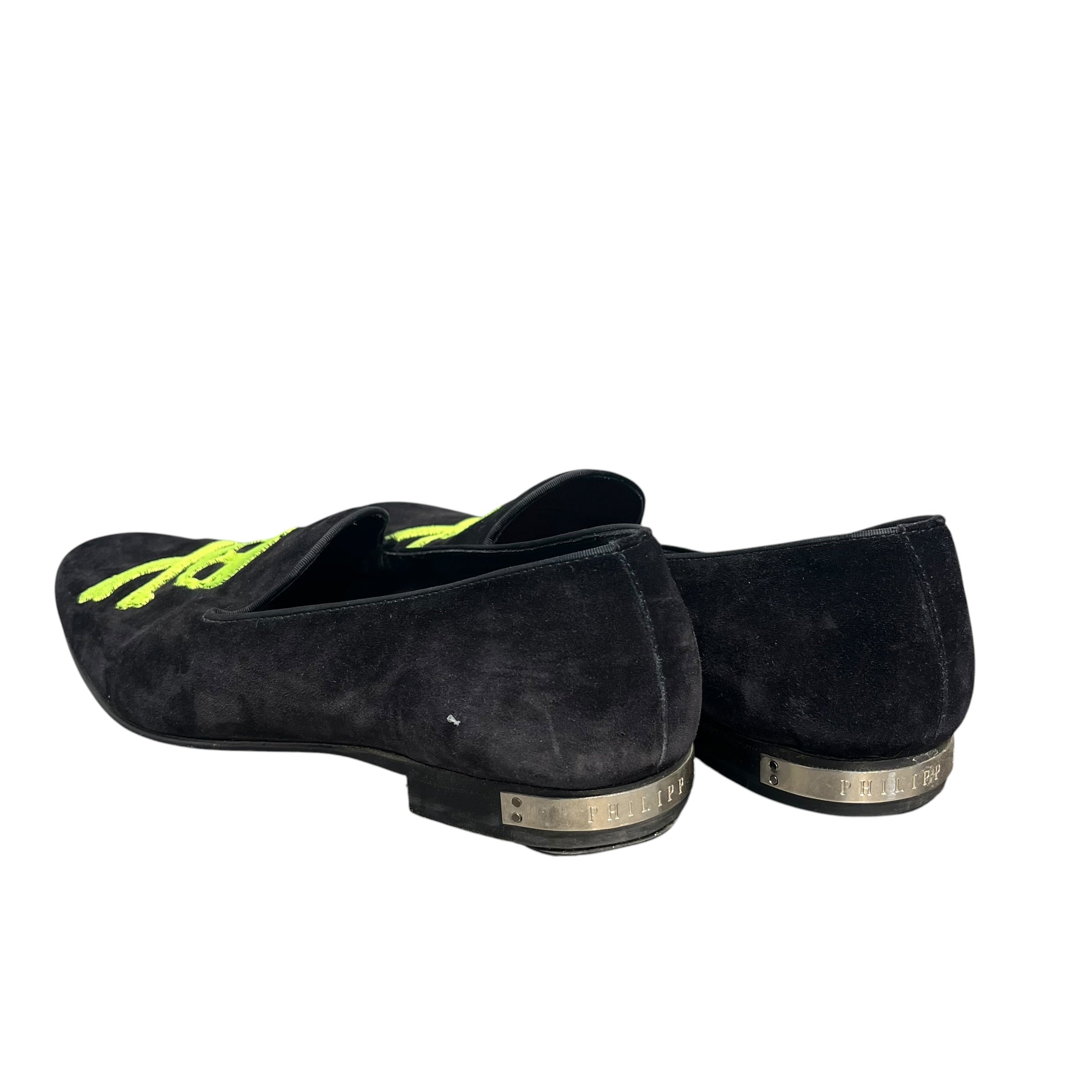 PHILIPP PLEIN/Loafers/EU 44/Graphic/Suede/BLK/NEON GREEN SKULL LOGO SLIP-ON view 2