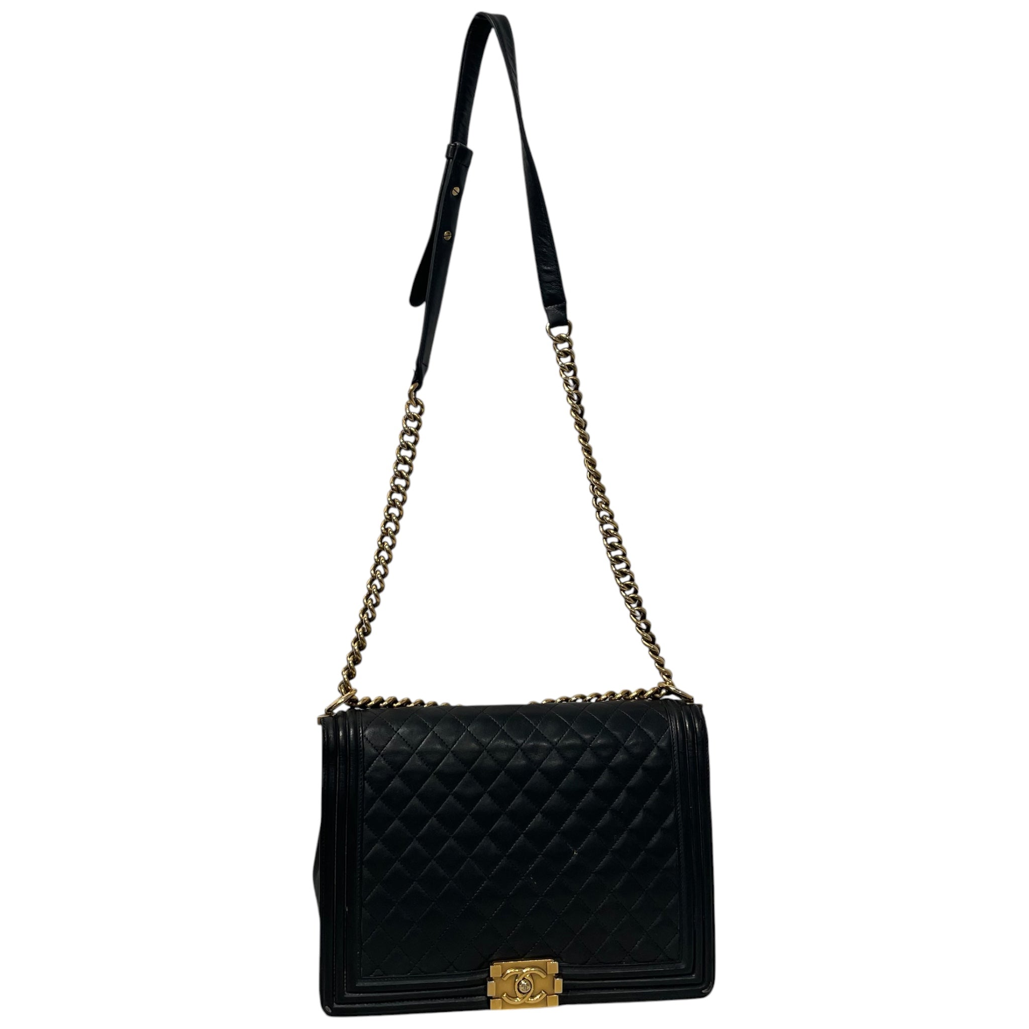 CHANEL/Cross Body Bag/Leather/BLK/Larga Boy Flap view 1