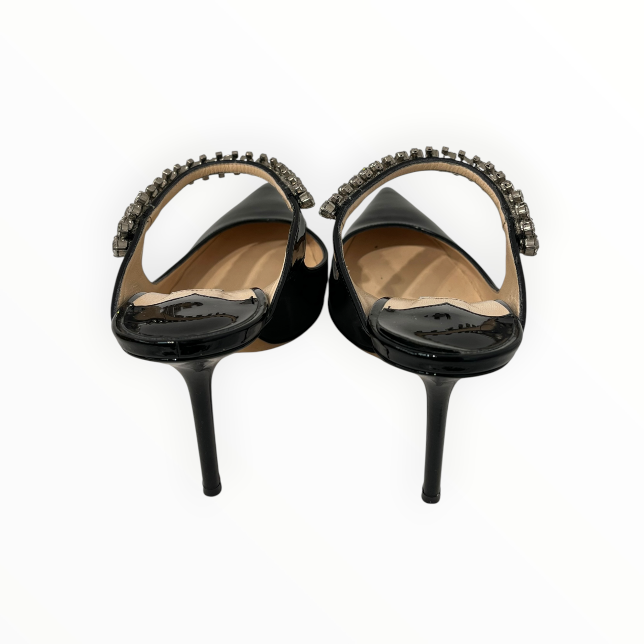 JIMMY CHOO/Heels/EU 38/Leather/BLK/CRYSTAL FRONT STRAP THIN HEEL view 4
