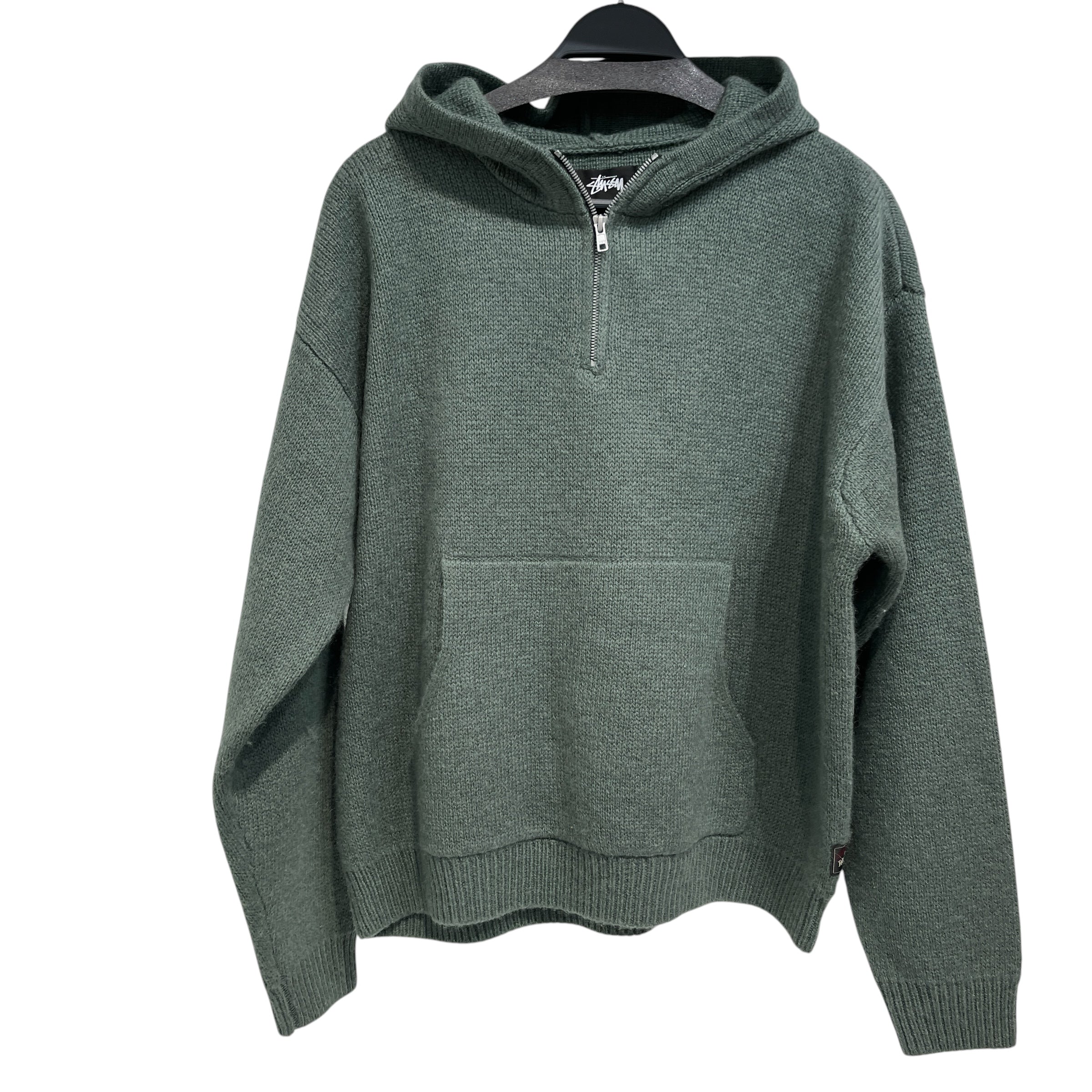 STUSSY/Zip Up Hoodie/L/Wool/GRN/3/4 knit hoodie view 1