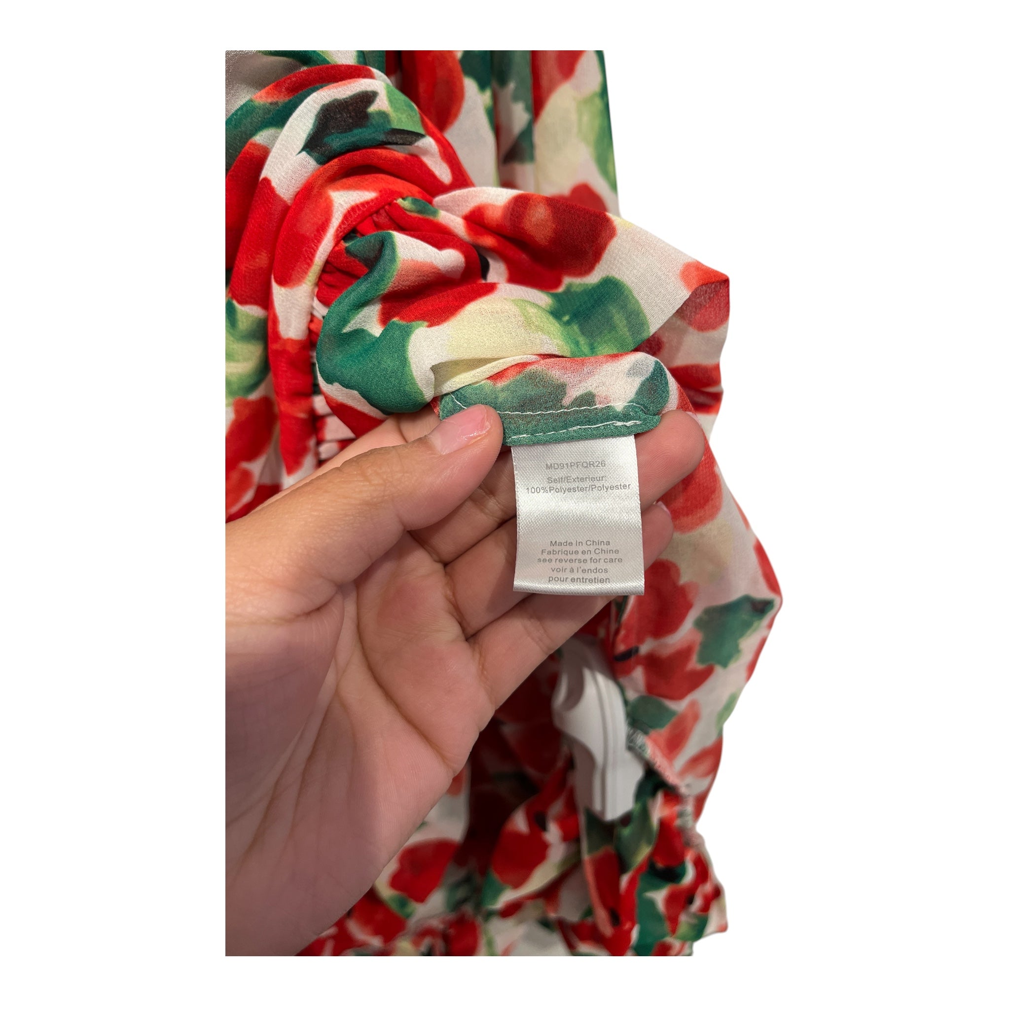 CAROLINE CONSTAS/LS Dress/M/Floral Pattern/Polyester/WHT/SEETHROUGH RED FLOWERS GREEN view 5