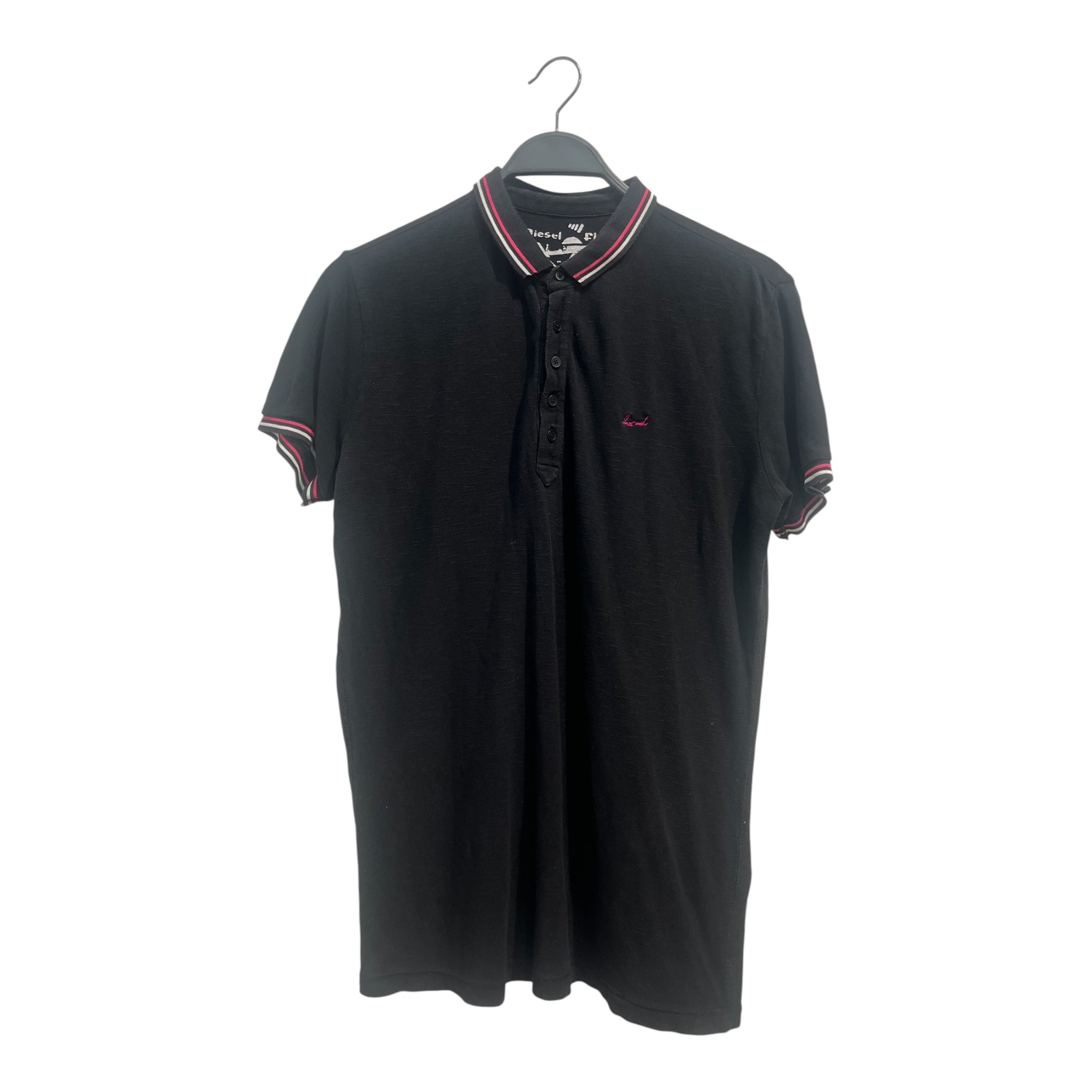 DIESEL/Polo Shirt/M/Cotton/BLK/pink collar stripe view 1
