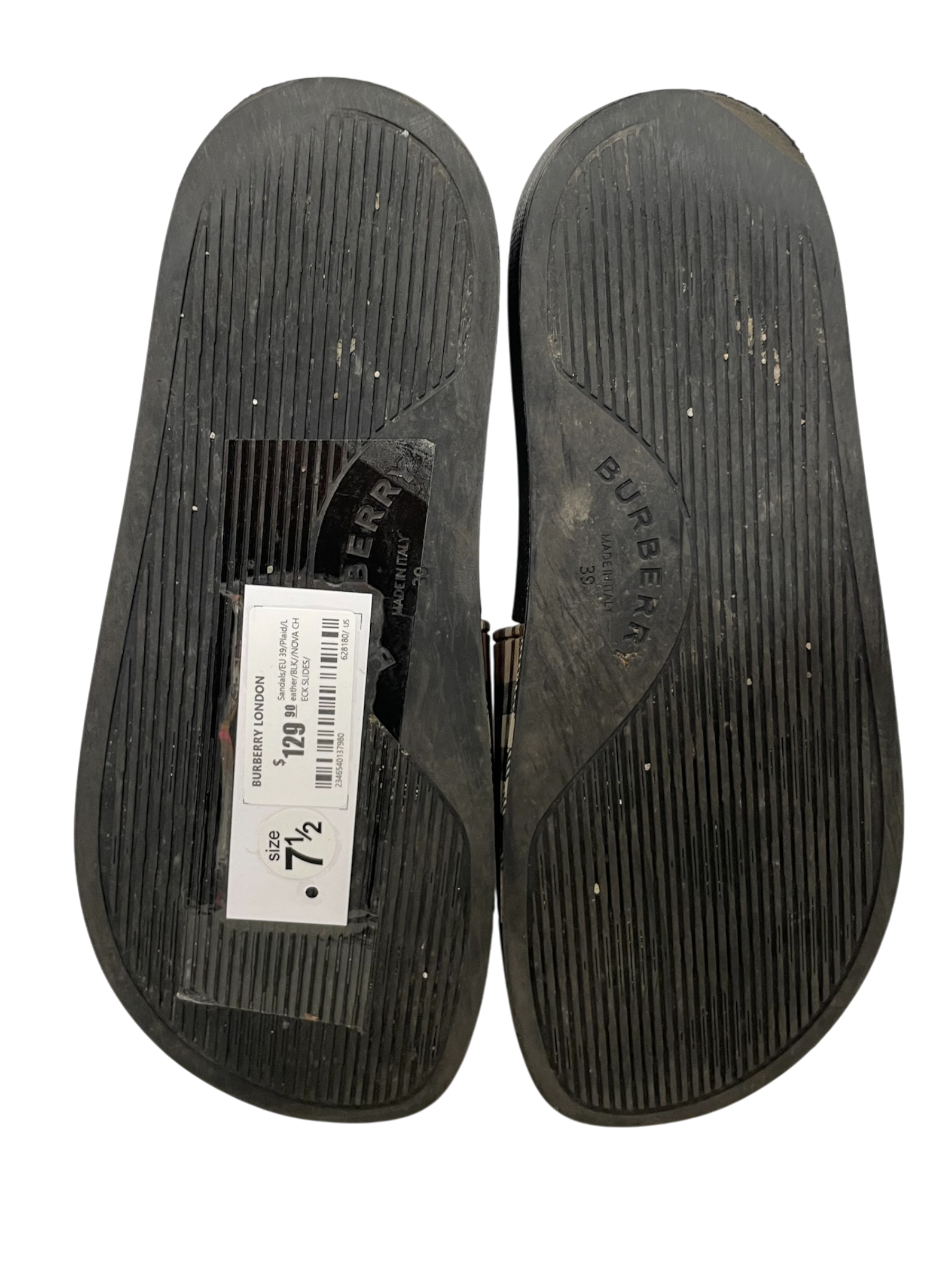 BURBERRY LONDON/Sandals/EU 39/Plaid/Leather/BLK/NOVA CHECK SLIDES view 6
